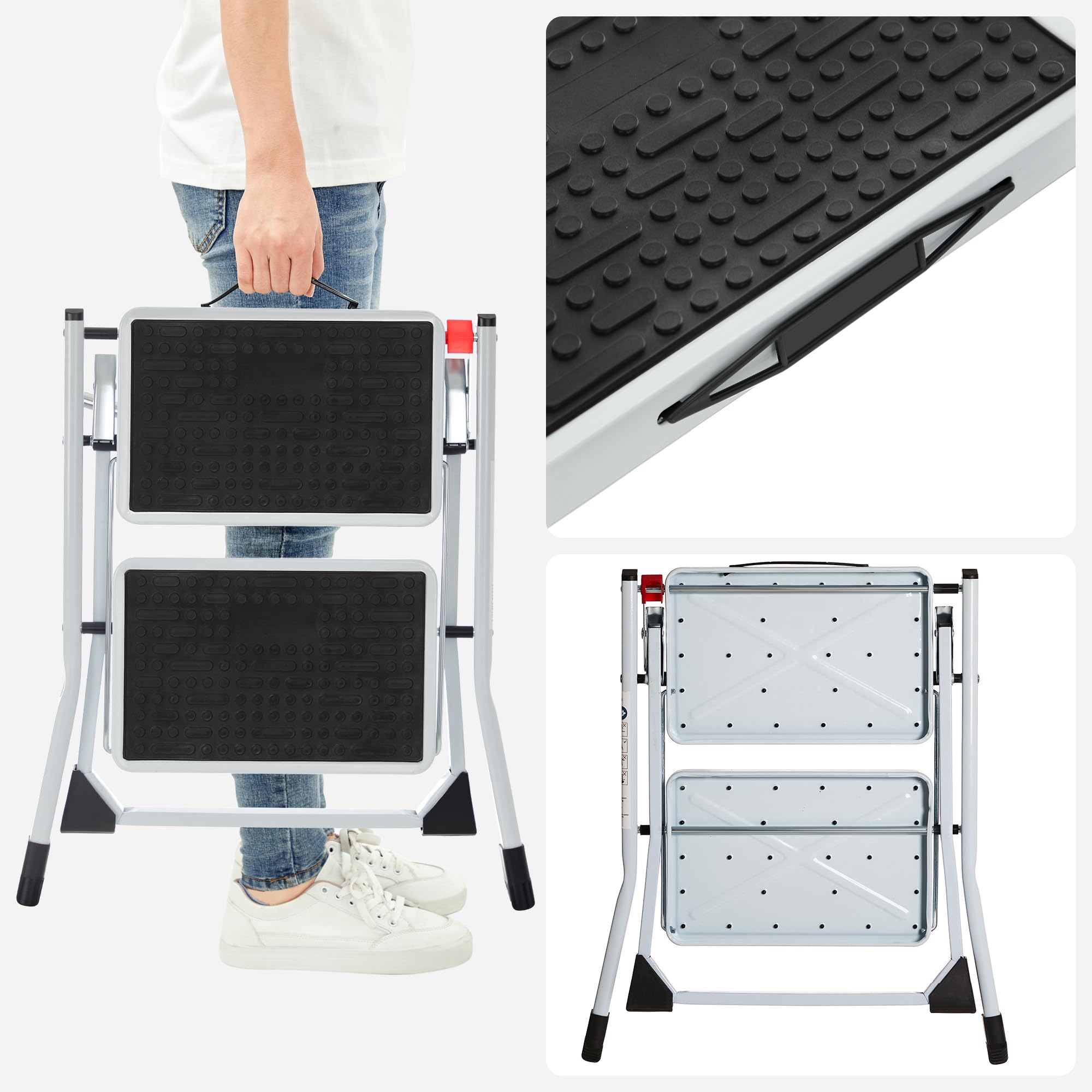 Songmics GSL02WT scaletta 2 gradini acciaio bianco nero