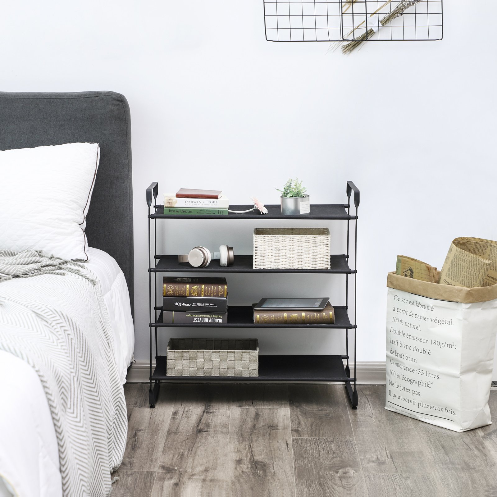 Songmics ULSO04BK scarpiera 4 ripiani nera Oxford