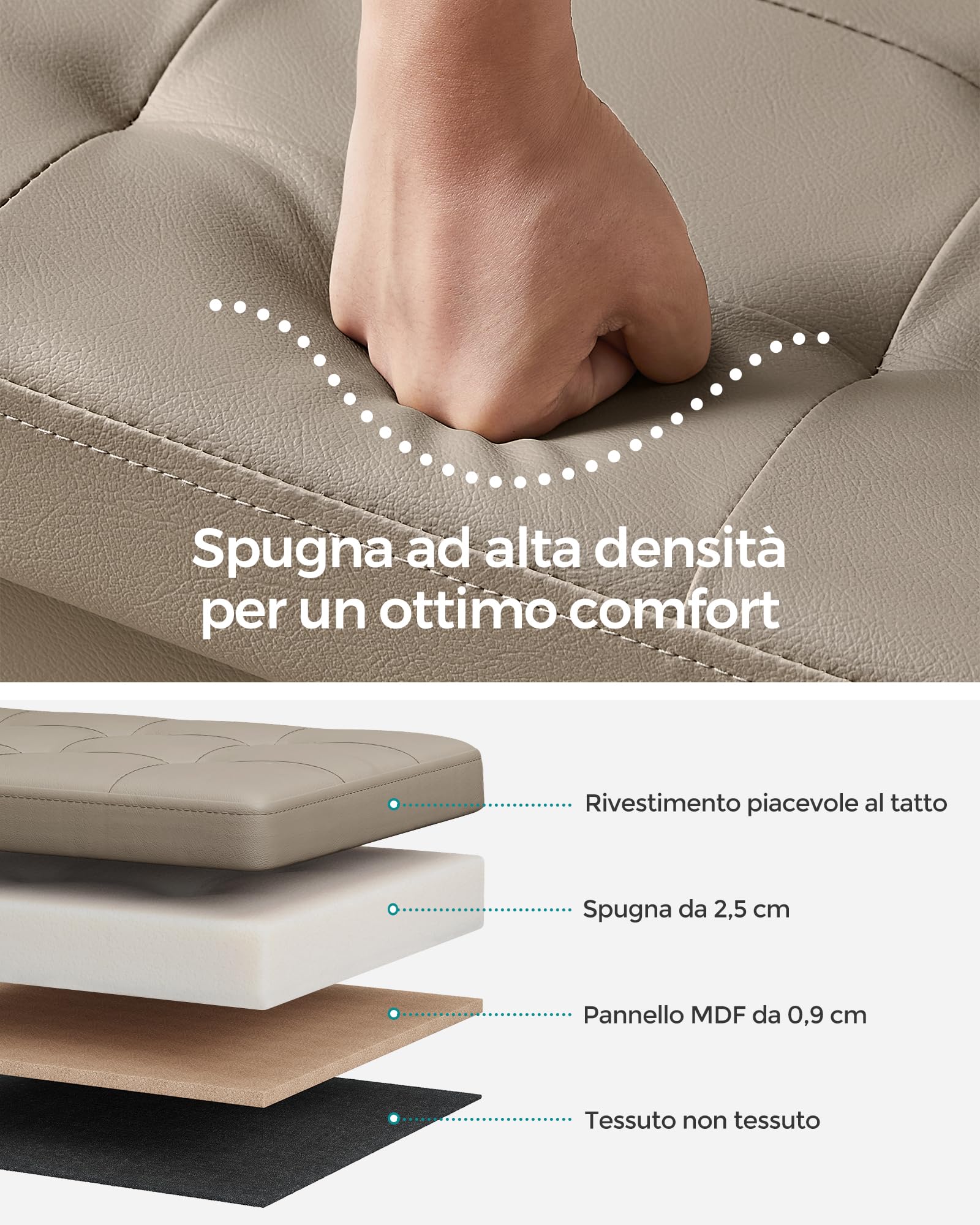 Songmics pouf contenitore pieghevole 131 litri tortora