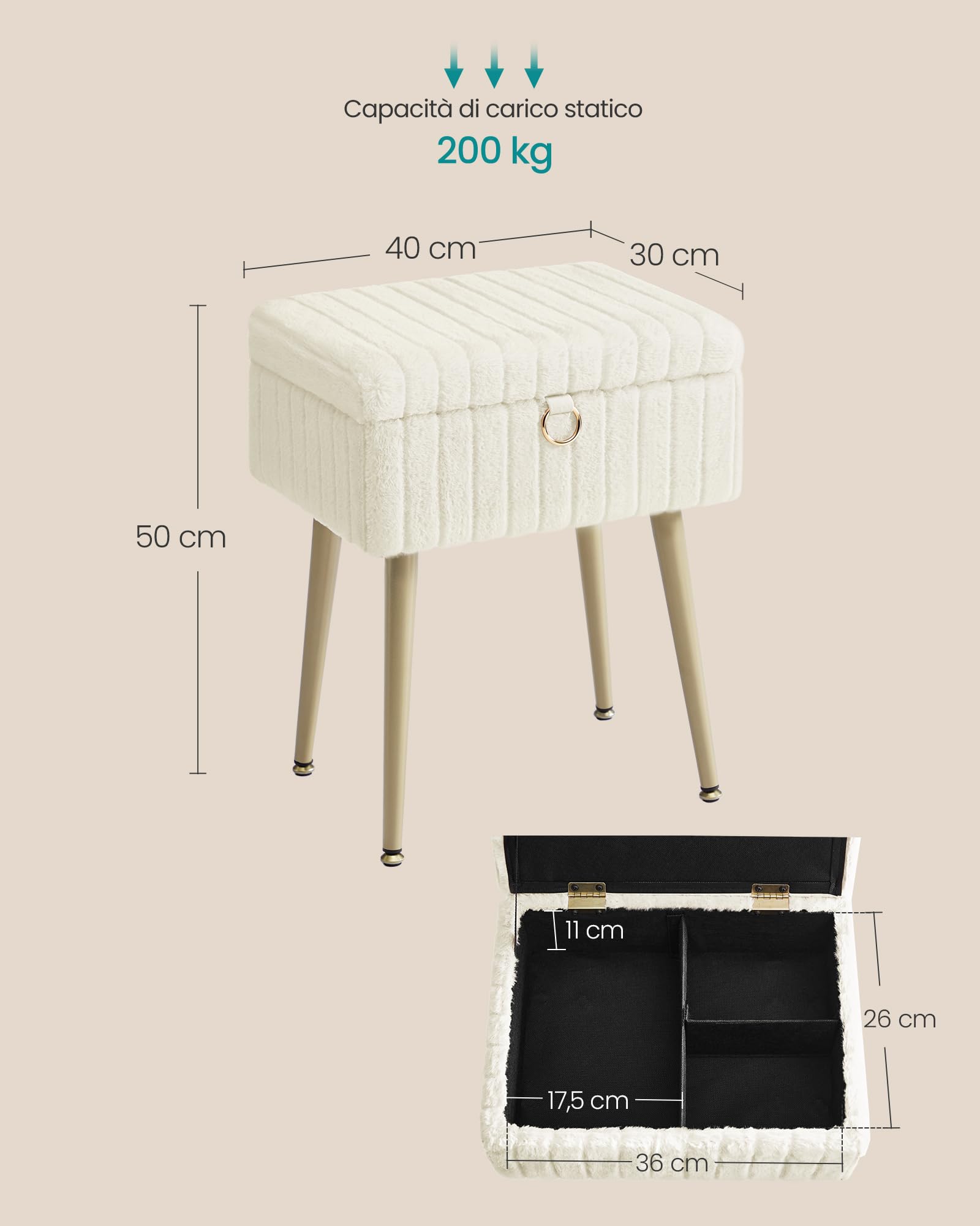 Songmics LOM505WZ02 pouf contenitore bianco crema imbottito