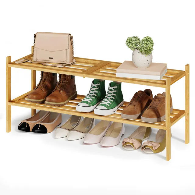 Songmics LBS052YL01 scarpiera bambù naturale 2 ripiani 70 cm