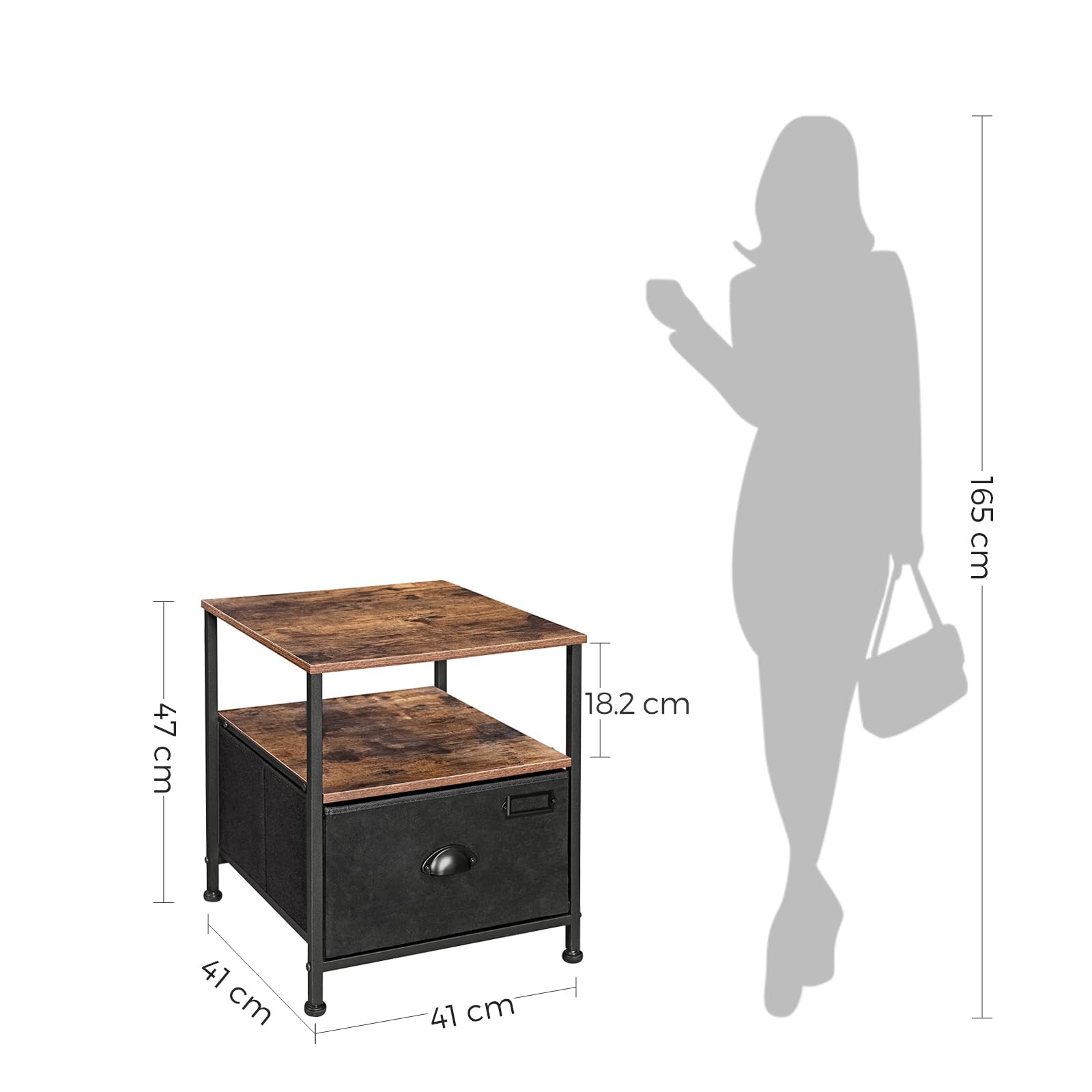 Songmics LVT02H Comodino Cassetto Tessuto Marrone Rustico