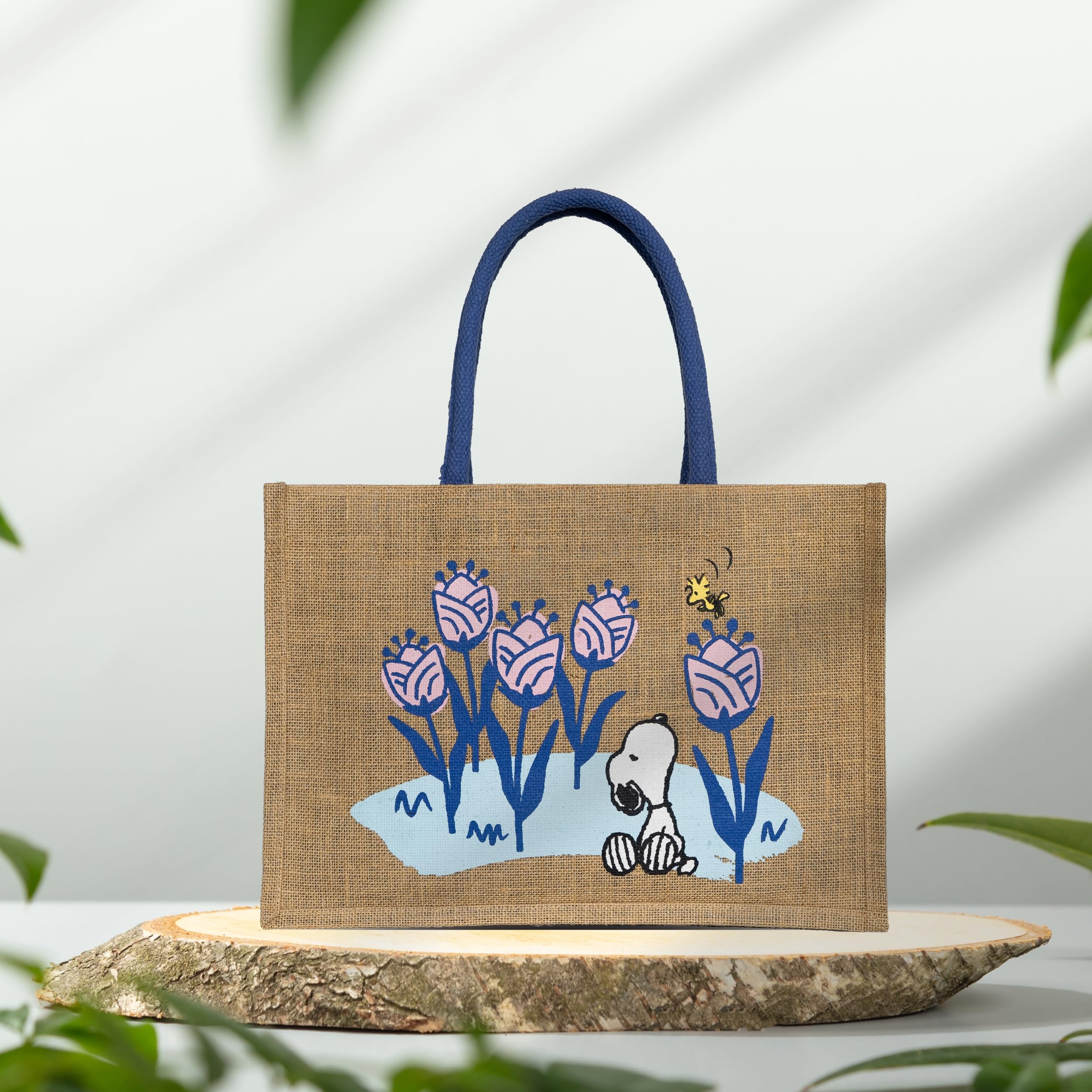 Snoopy shopper tote bag juta grande tasca interna
