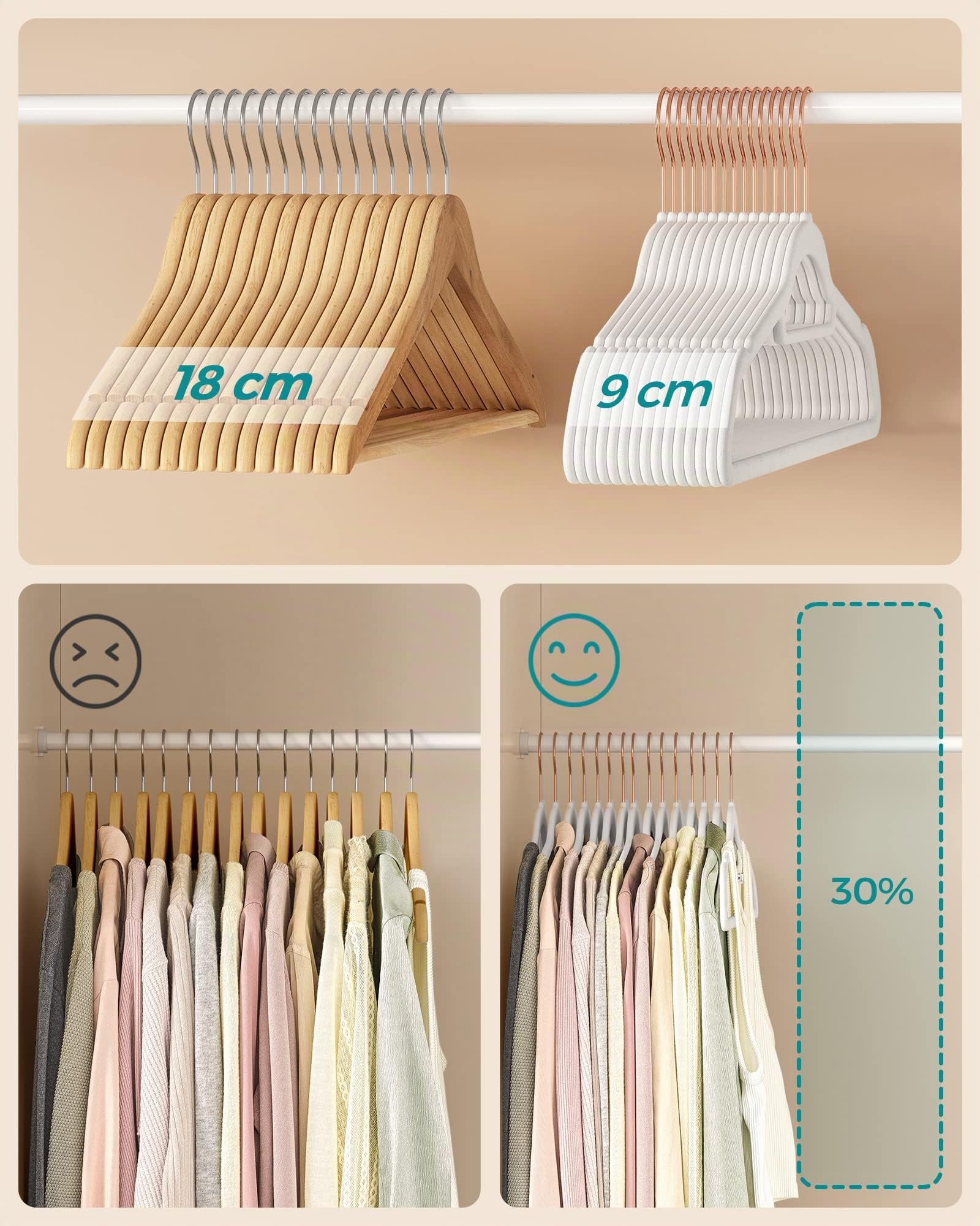 Songmics CRF021W01 grucce velluto bianche 30 pezzi