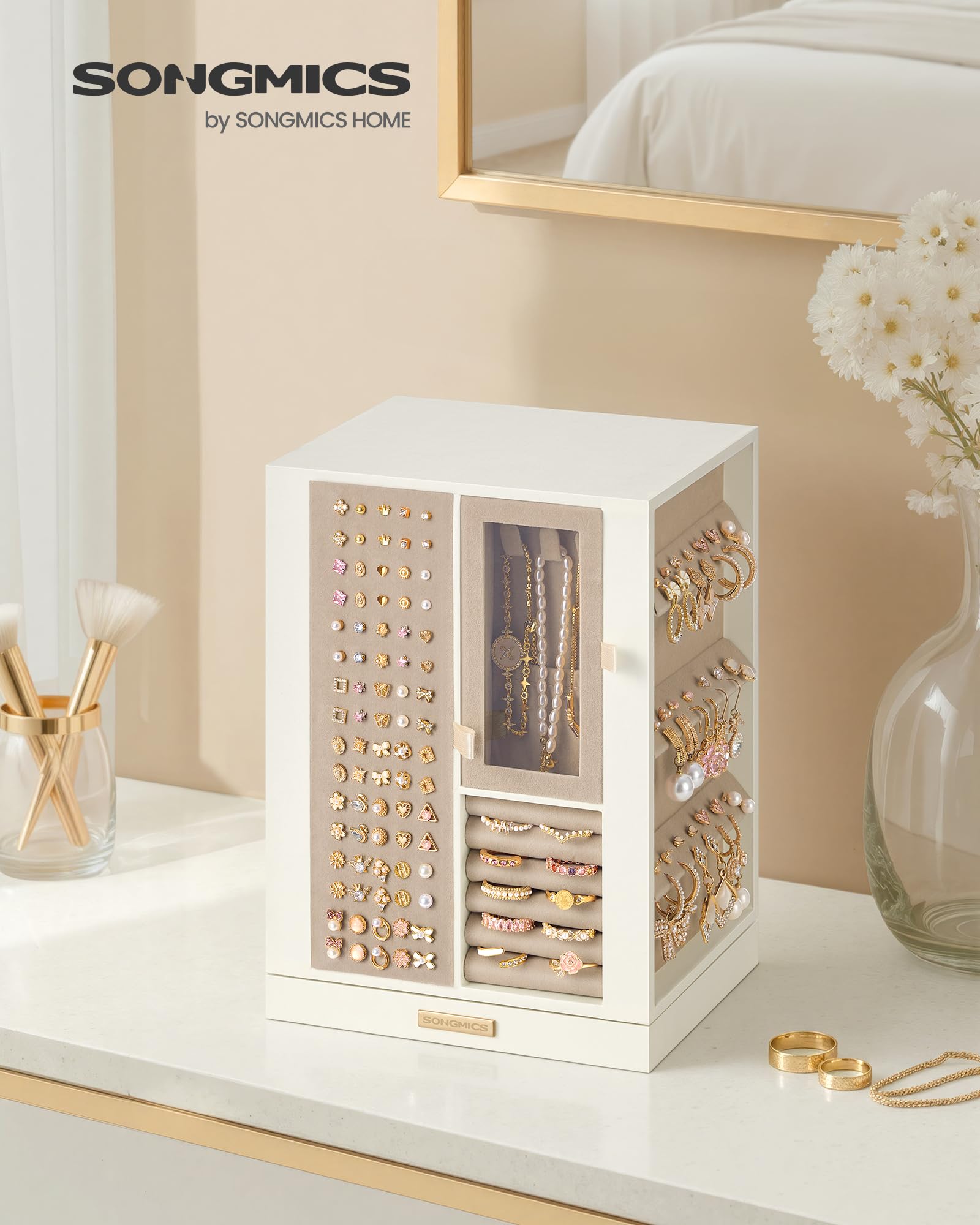 Songmics JBC211WD01 portagioie girevole bianco crema 4 cassetti