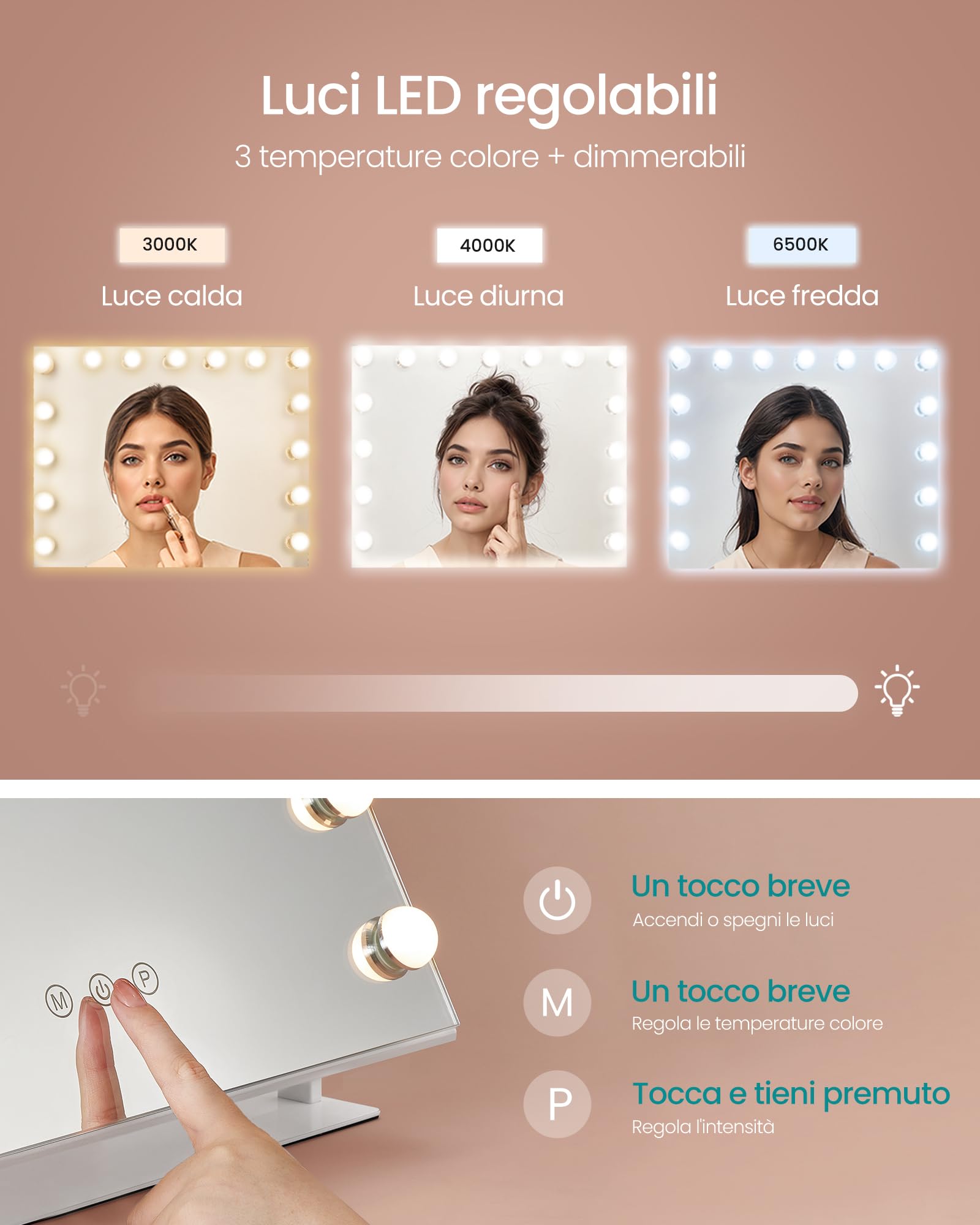 Songmics LWM001W02 specchio trucco con luci 43x58 cm bianco