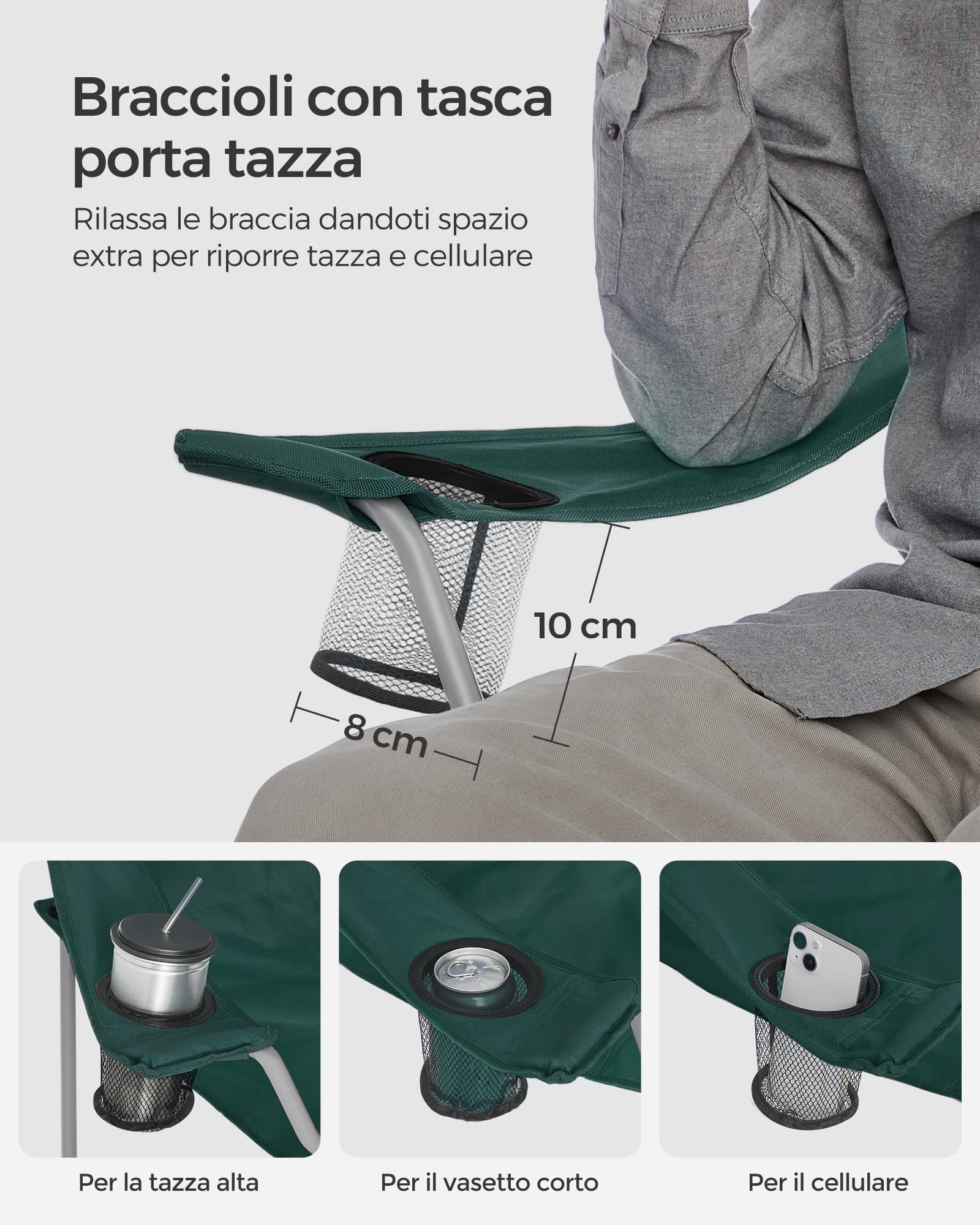 Songmics Set 2 Sedie Pieghevoli Verde Scuro 150 kg