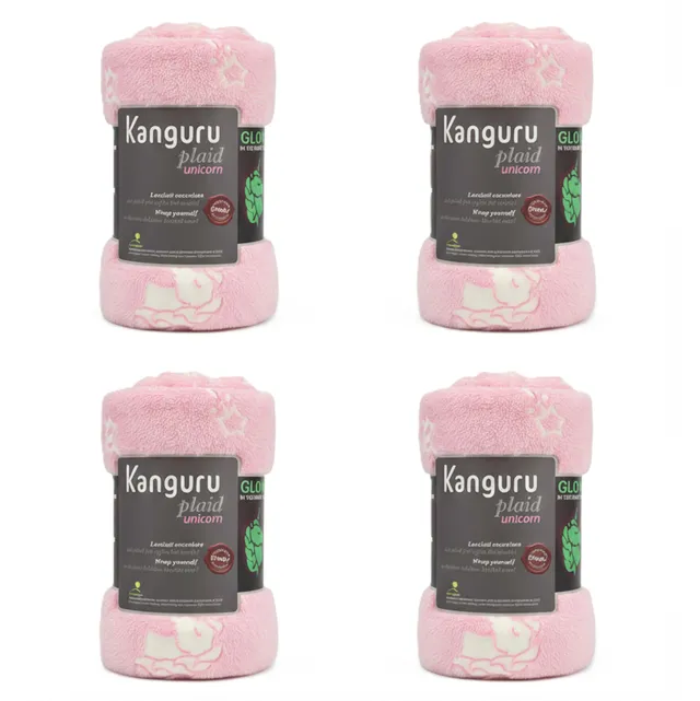 Kanguru Pigiama Party Kit Plaid 130x150 cm Rosa Unicorni 4 Pezzi