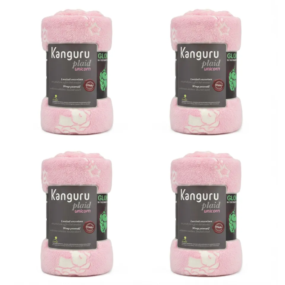 Kanguru Pigiama Party Kit Plaid 130x150 cm Rosa Unicorni 4 Pezzi