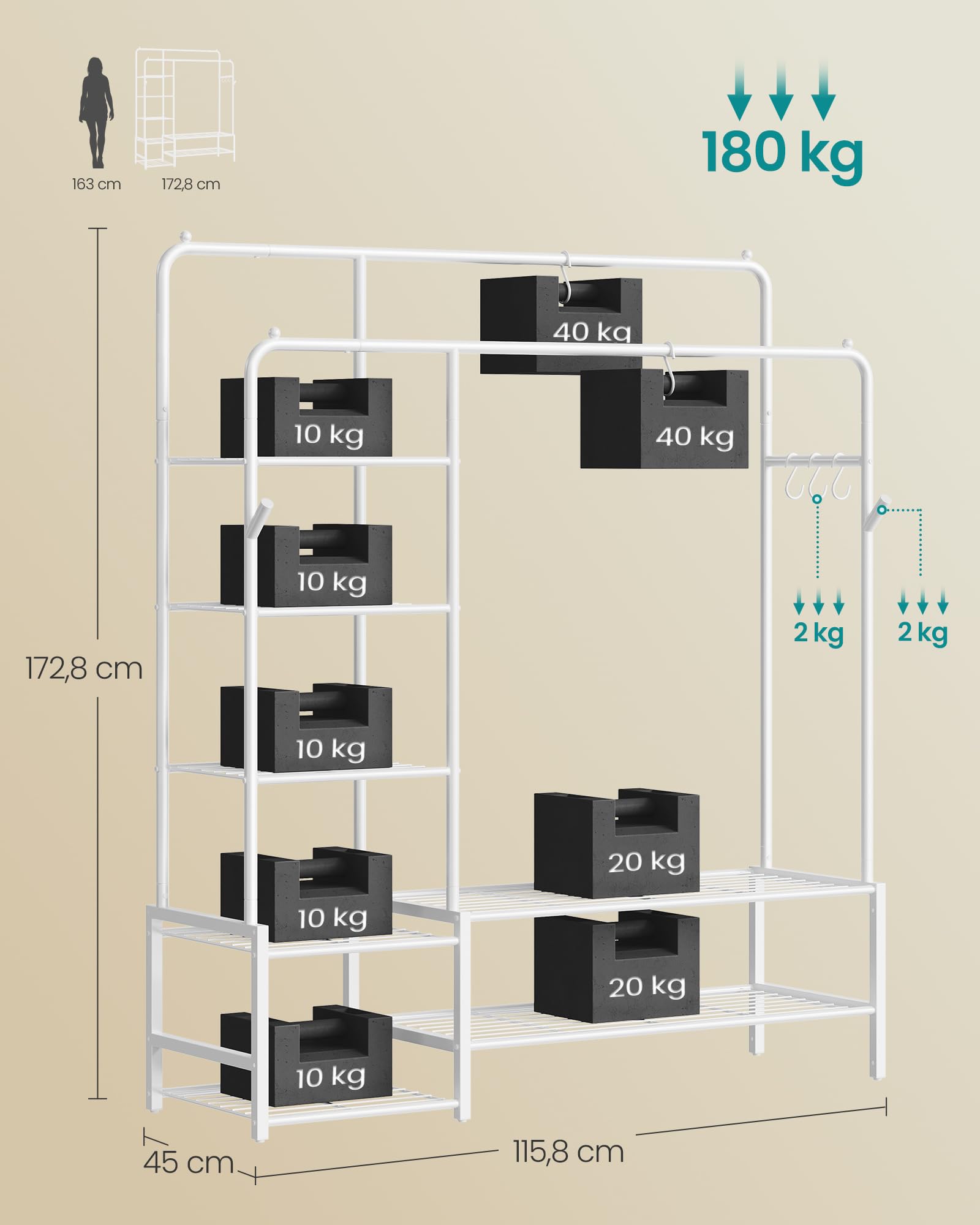 Songmics HSR182WG01 guardaroba aperto bianco 115,8 cm 150 kg