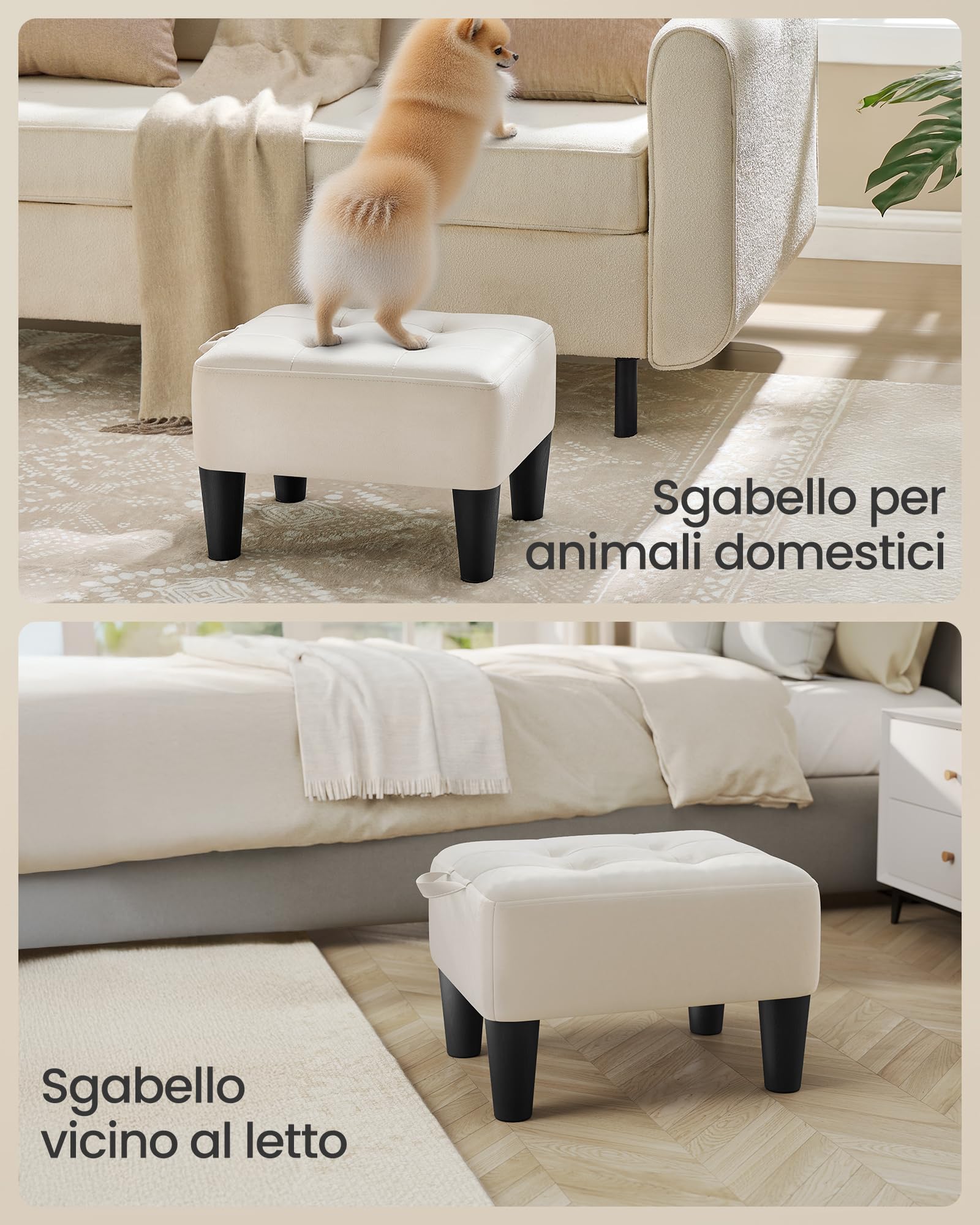 Songmics LOM501W01 Pouf Contenitore Velluto Beige 40 cm