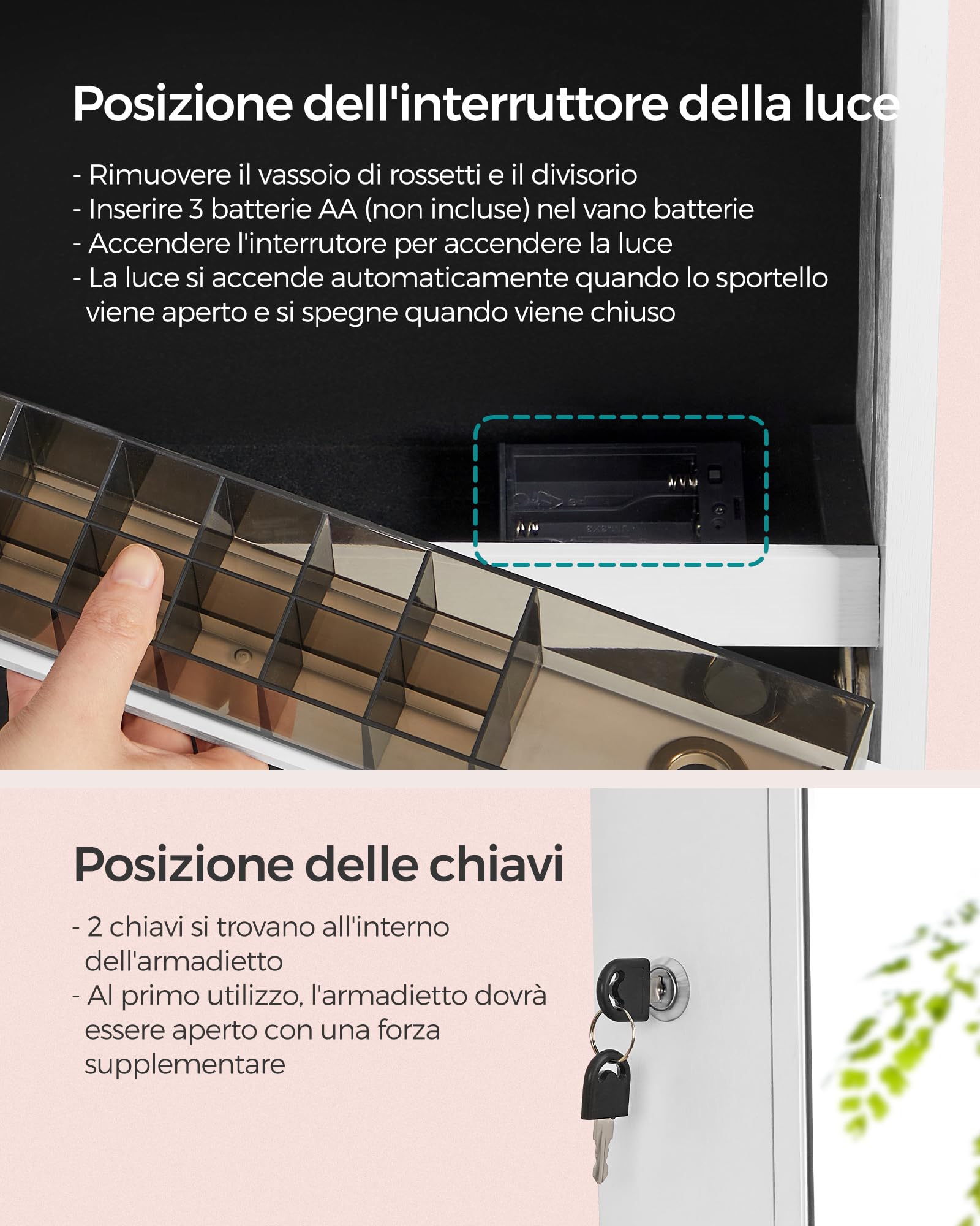 Songmics JJC023W01 specchio portagioie da terra LED bianco
