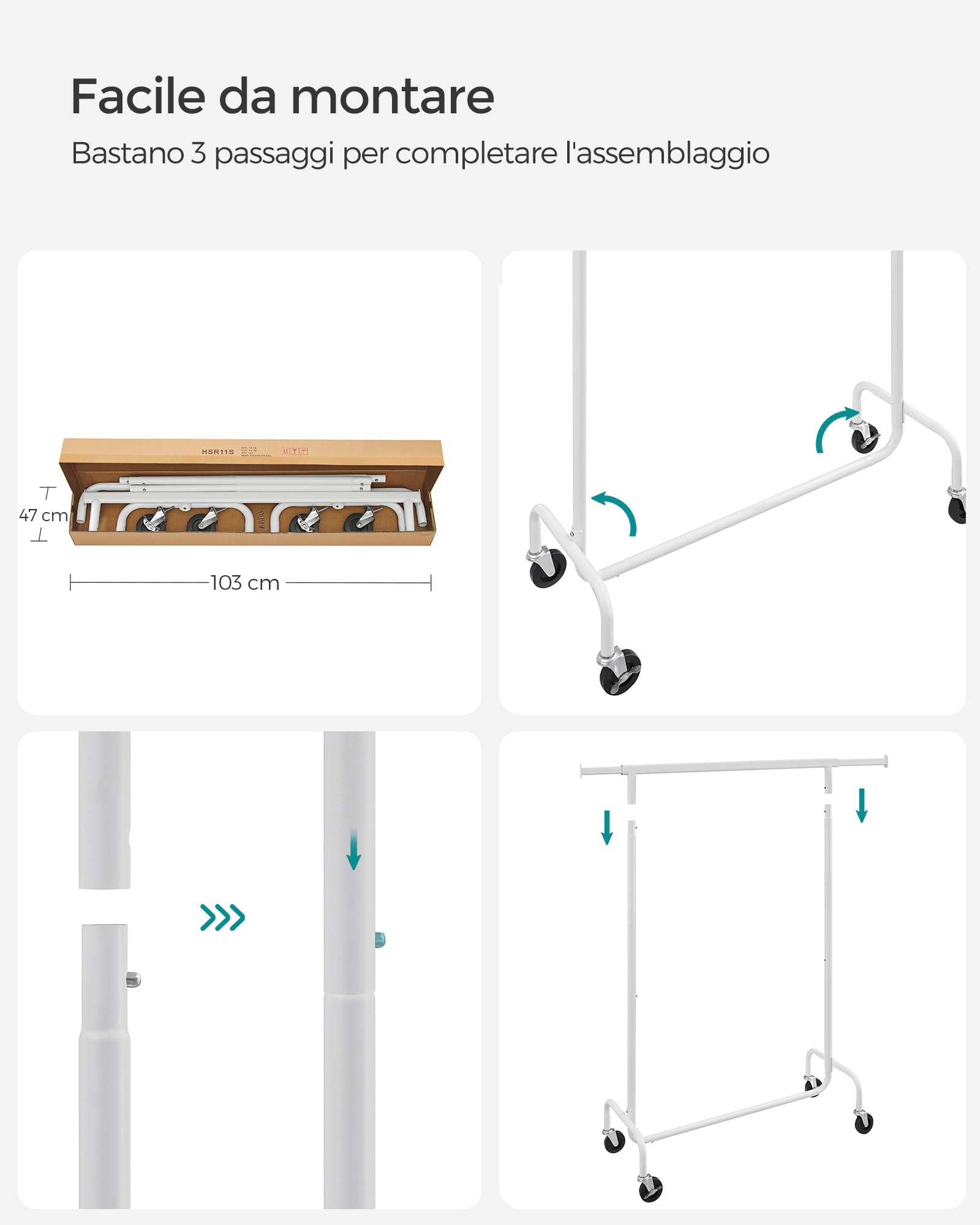 Songmics HSR011W01 Stand Appendiabiti Bianco Opaco 110-150 cm