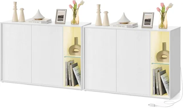 Songmics Madia Contenitore Set 2 Pezzi Bianca con Luce