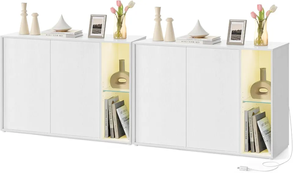 Songmics Madia Contenitore Set 2 Pezzi Bianca con Luce