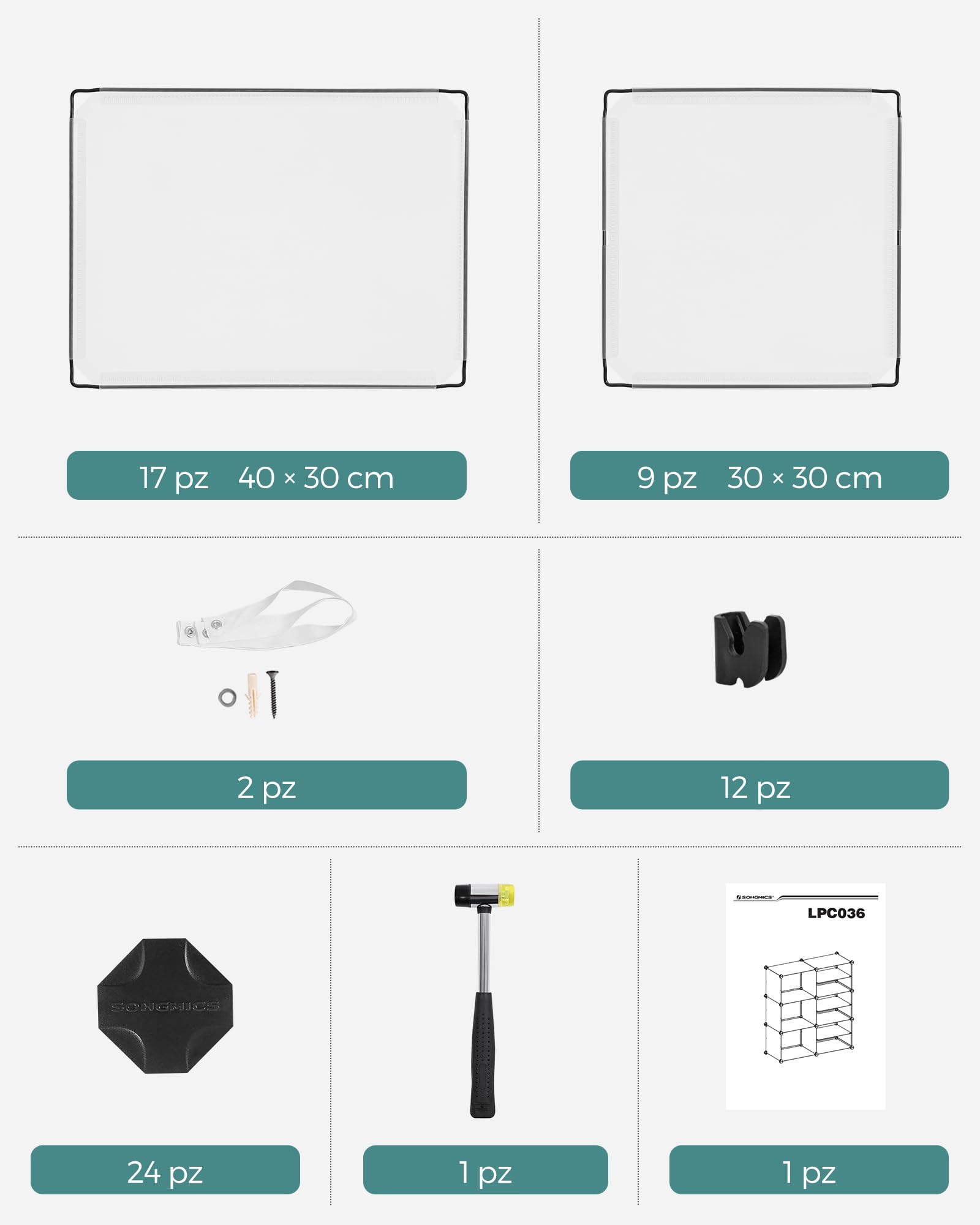 Songmics LPC36W scaffale 9 scomparti bianco 10 kg