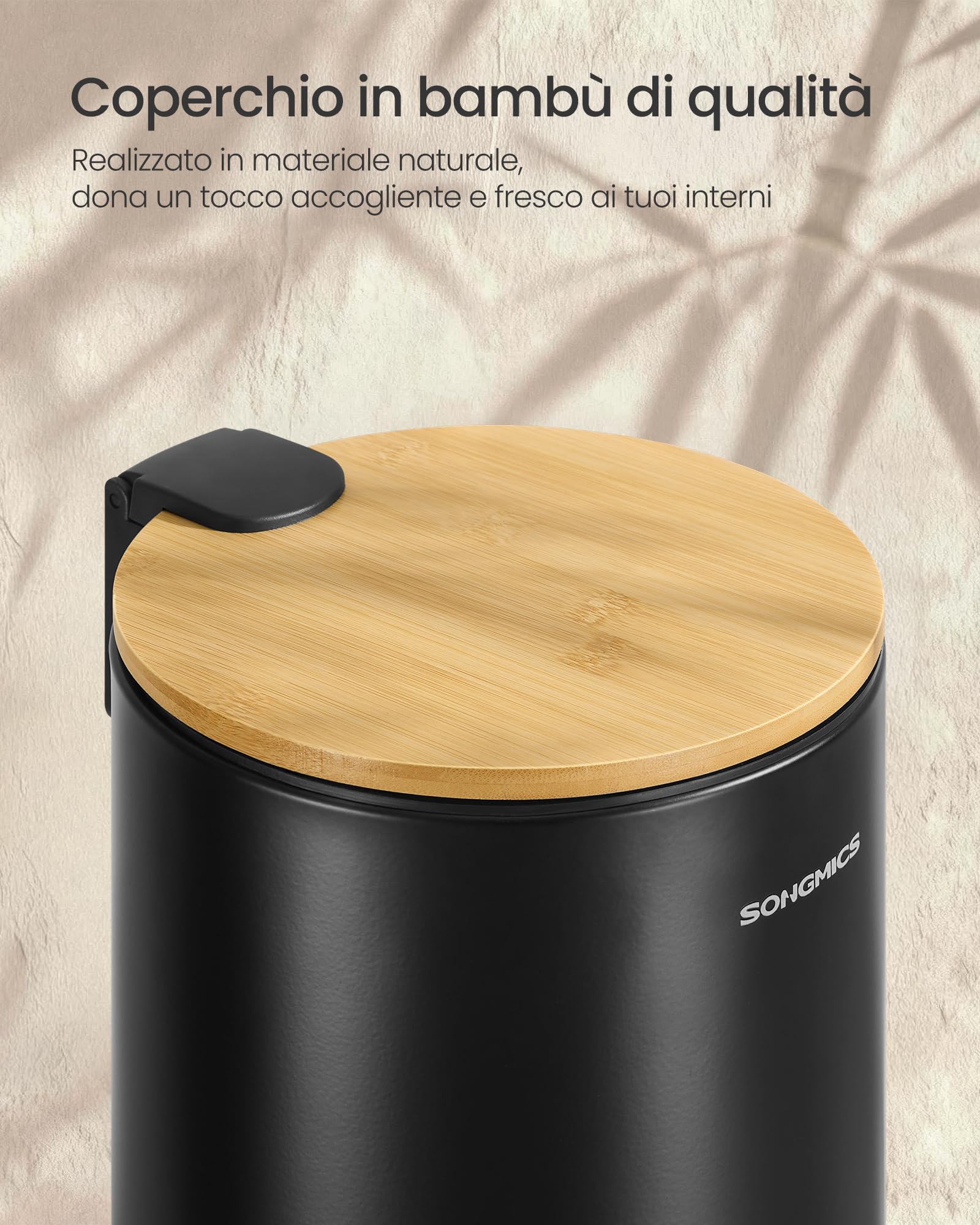 Songmics LTB113BZ01 pattumiera bagno nero 3 L bambù