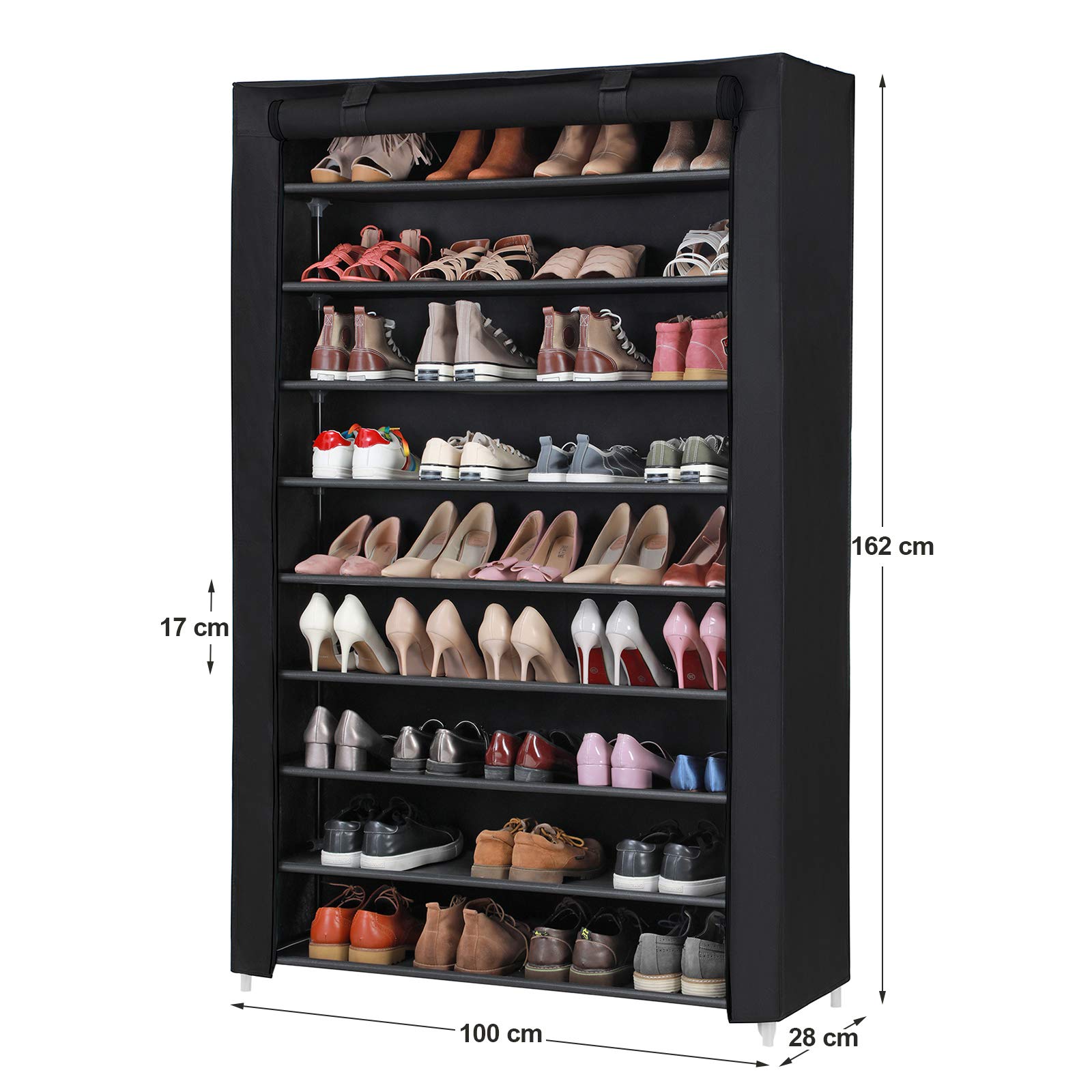 SONGMICS RXJ00HV1 Scarpiera 10 Ripiani Nero 45 Paia antipolvere