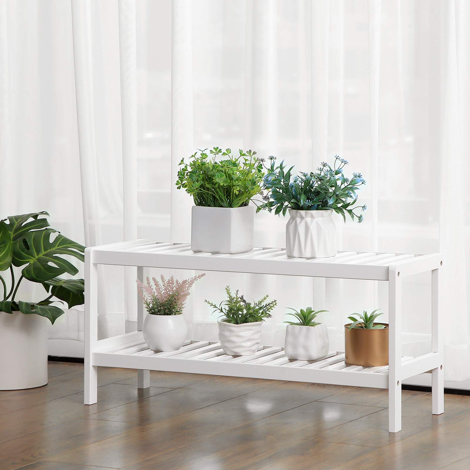 Songmics LBS02WT Scarpiera 2 Ripiani Bianco Bambù