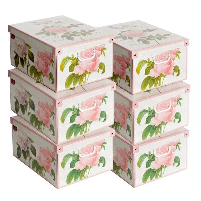 Lavatelli Set 6 Scatole Armadio 39x50x24 Rose Cartone