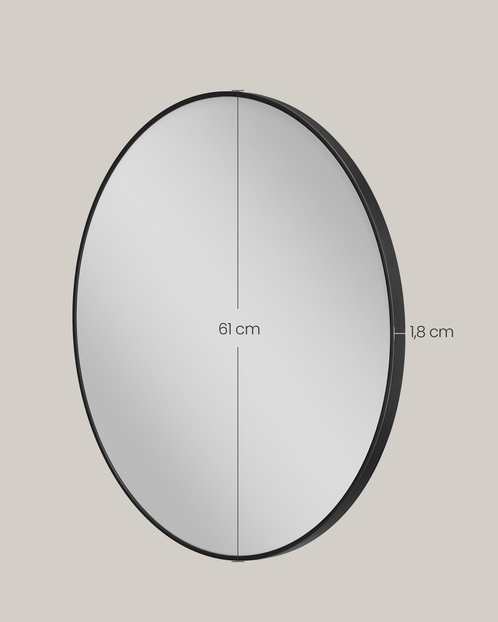 Songmics Berit Specchio Parete Rotondo Nero 61x61 cm Alluminio