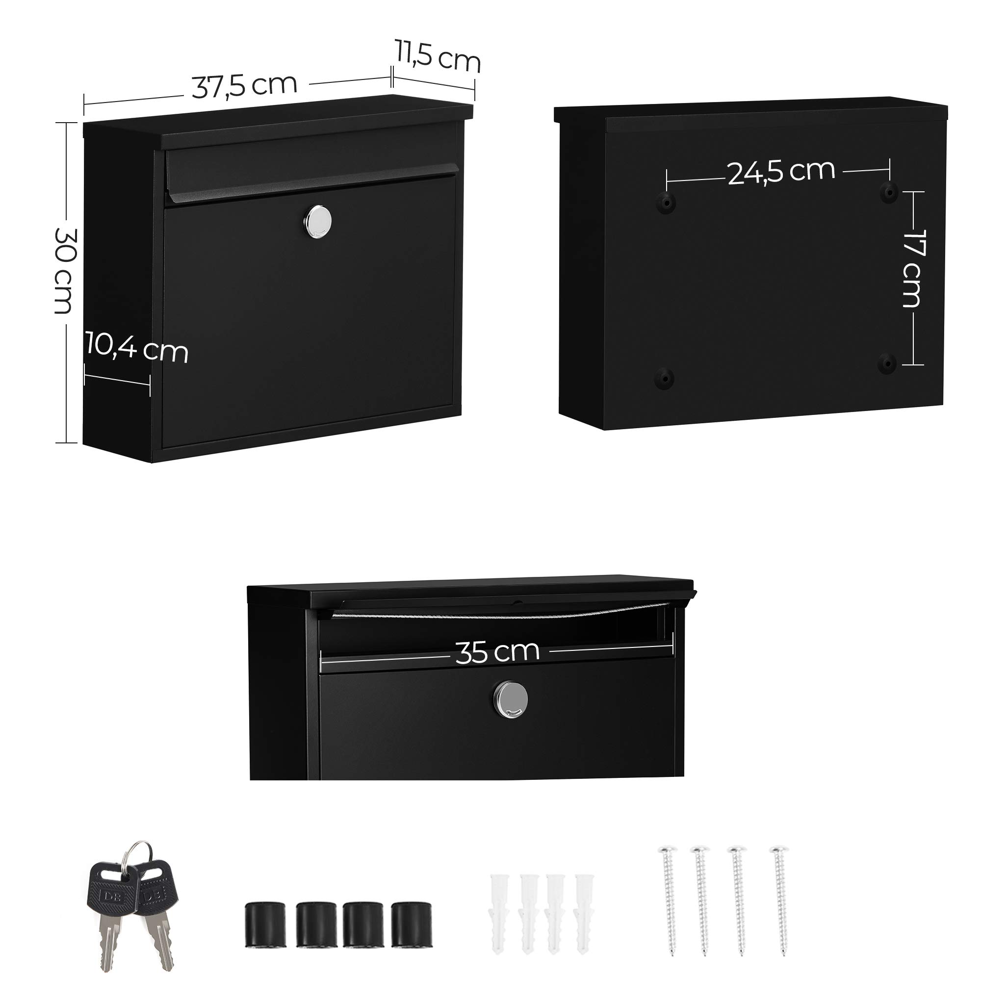 SONGMICS GMB010B01 Cassetta Postale Nera con Serratura