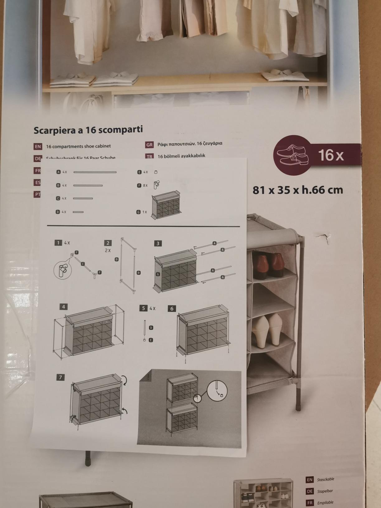 Domopak Living scarpiera grigia 16 scomparti 81x35x66 cm