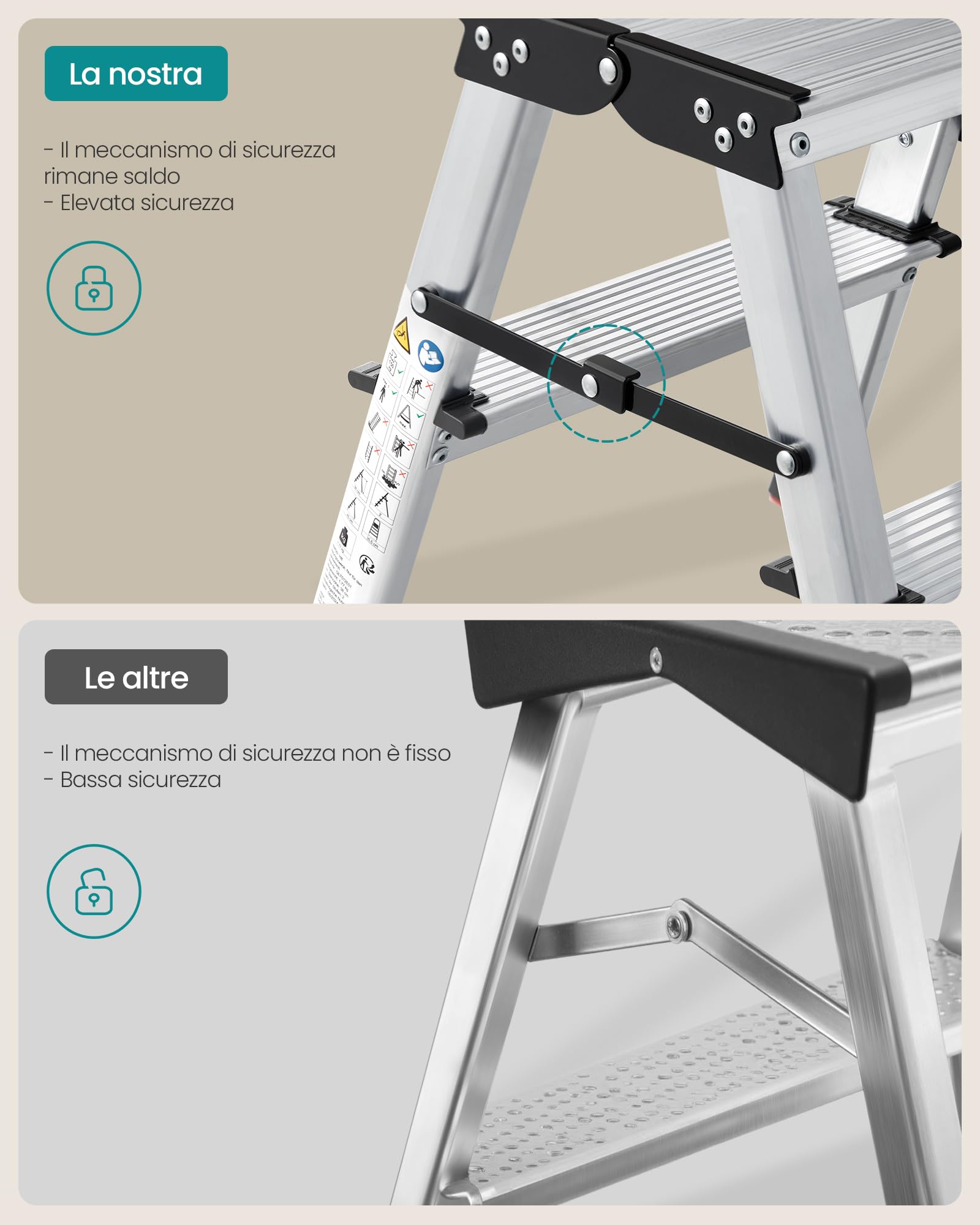 Songmics GLT012E01 scaletta pieghevole 2 gradini alluminio 150 kg