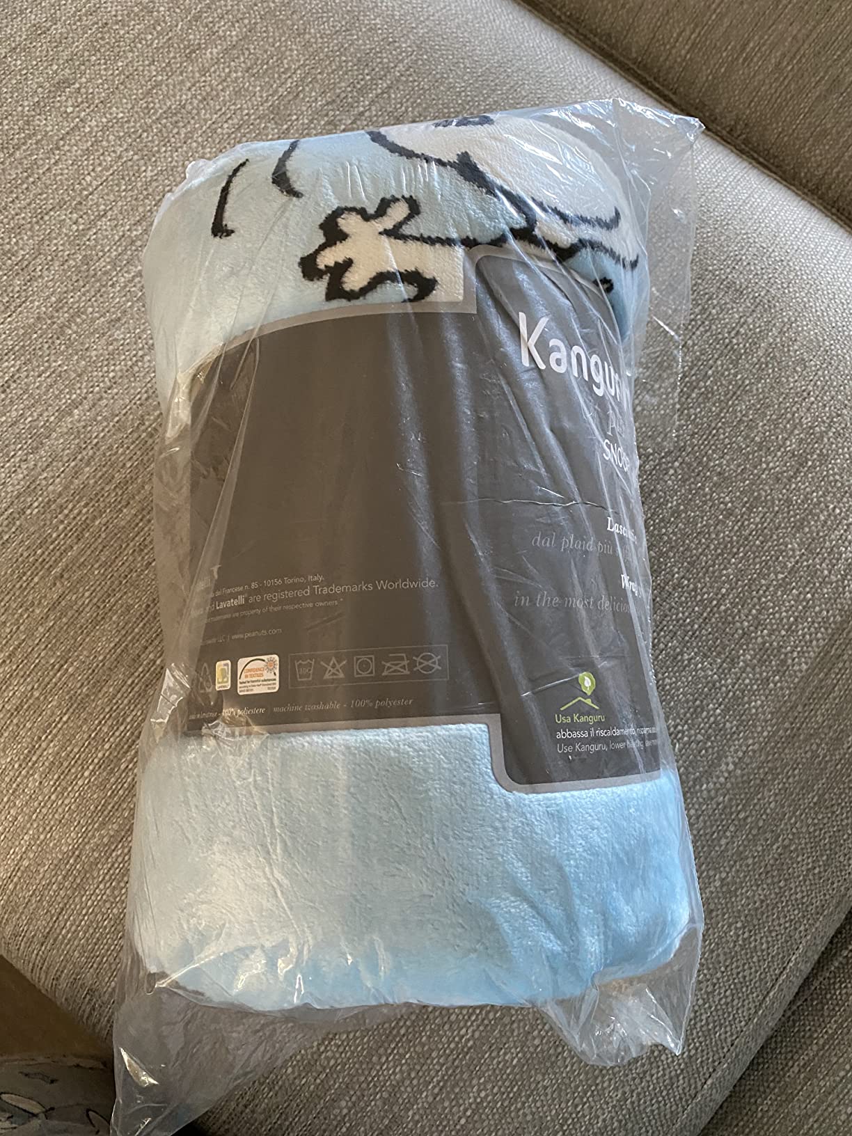 Lavatelli Kanguru Snoopy coperta pile celeste 130x170 calda