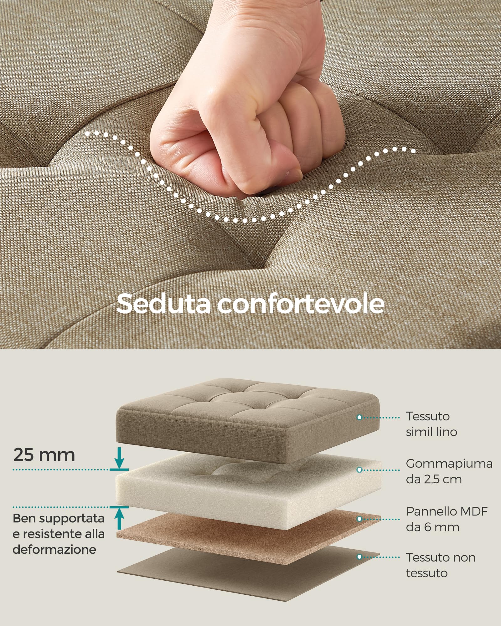 Songmics LSF027K01 pouf contenitore 38 cm marrone cammello pieghevole