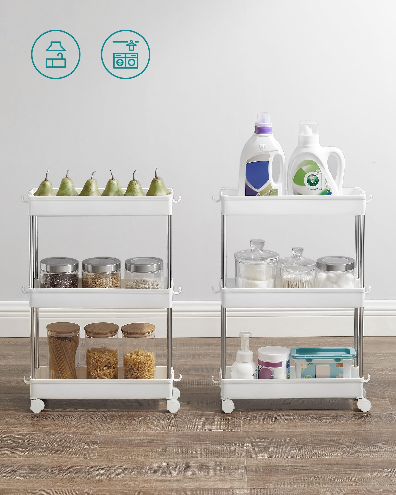 Songmics KSC007W01 carrello 3 ripiani Bianco Nuvola salvaspazio