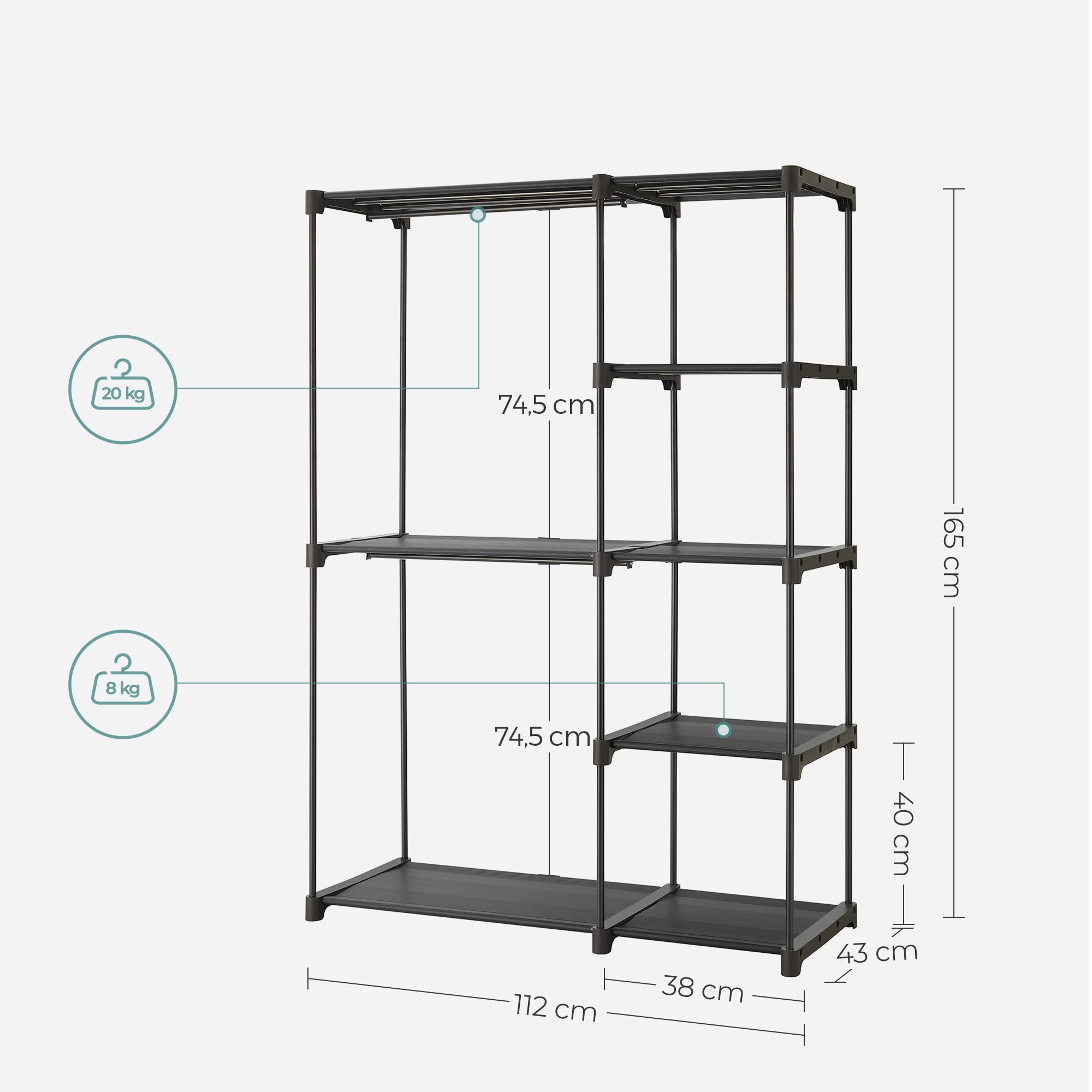 Songmics RYG24BK Armadio Portatile 112x43x165 cm Nero