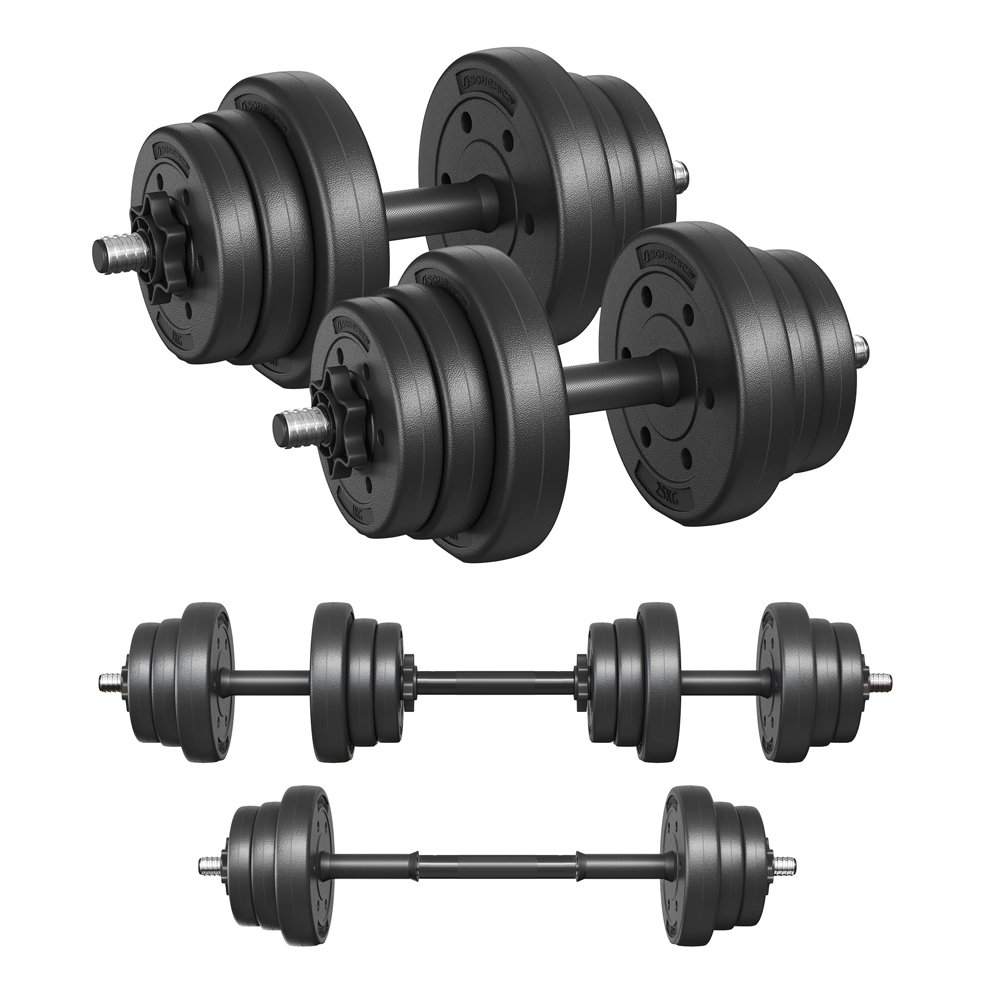 Songmics 2 in 1 Set Manubri 2 x 15 kg Nero Regolabile