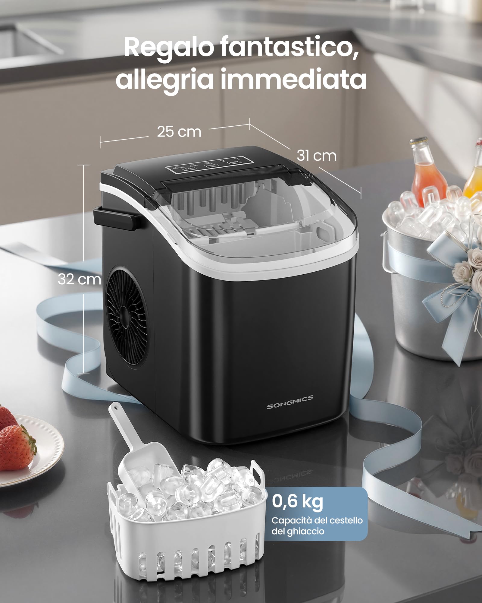 Songmics XZB001B1EU macchina ghiaccio nero 12 kg autopulente