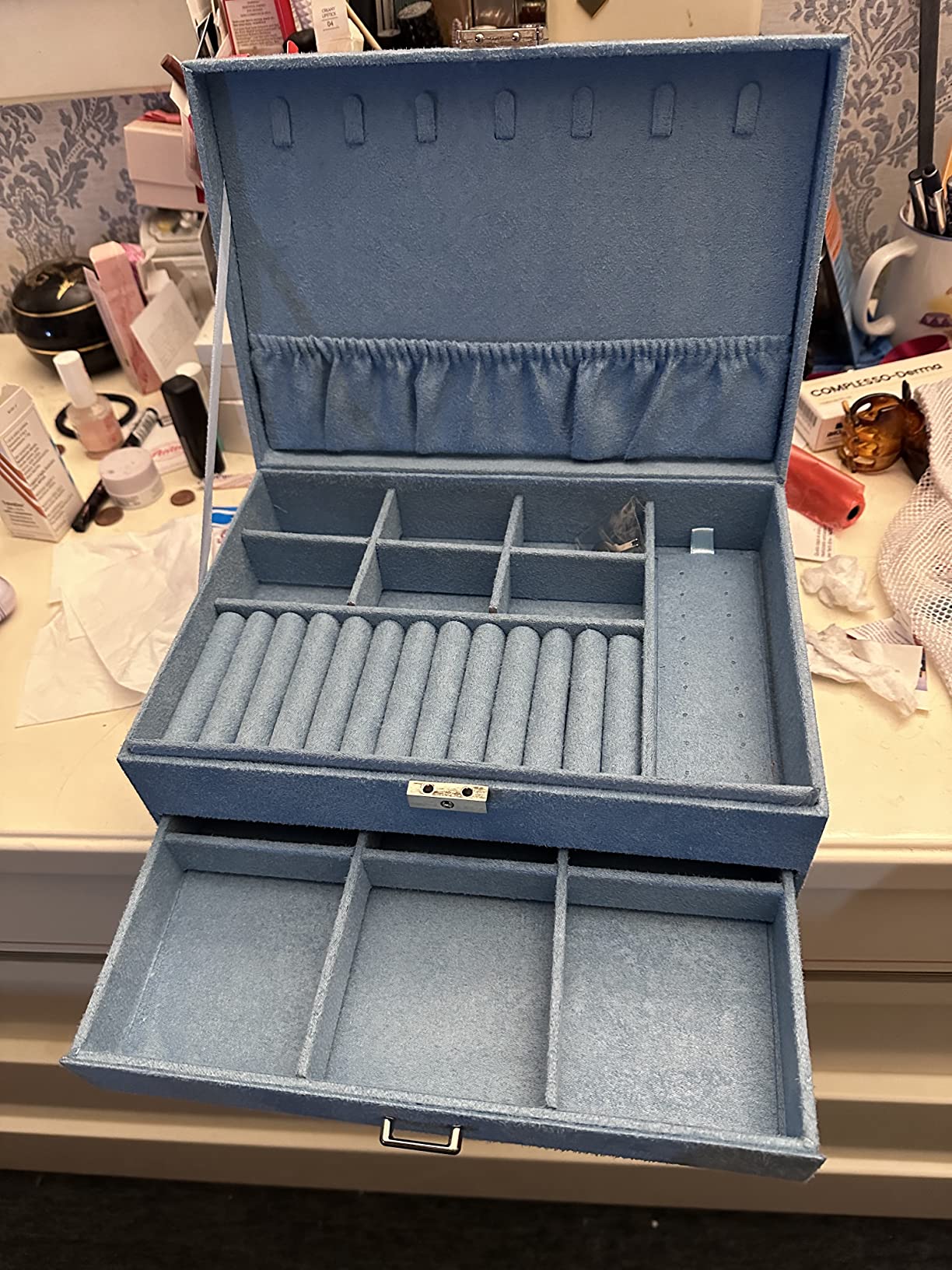 Songmics JBC156Q01 Scatola Portagioie Blu Chiaro con Chiave