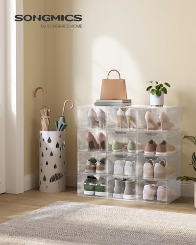 Songmics Scatole Scarpe 12 Pezzi 34x25x18 Bianche Impilabili