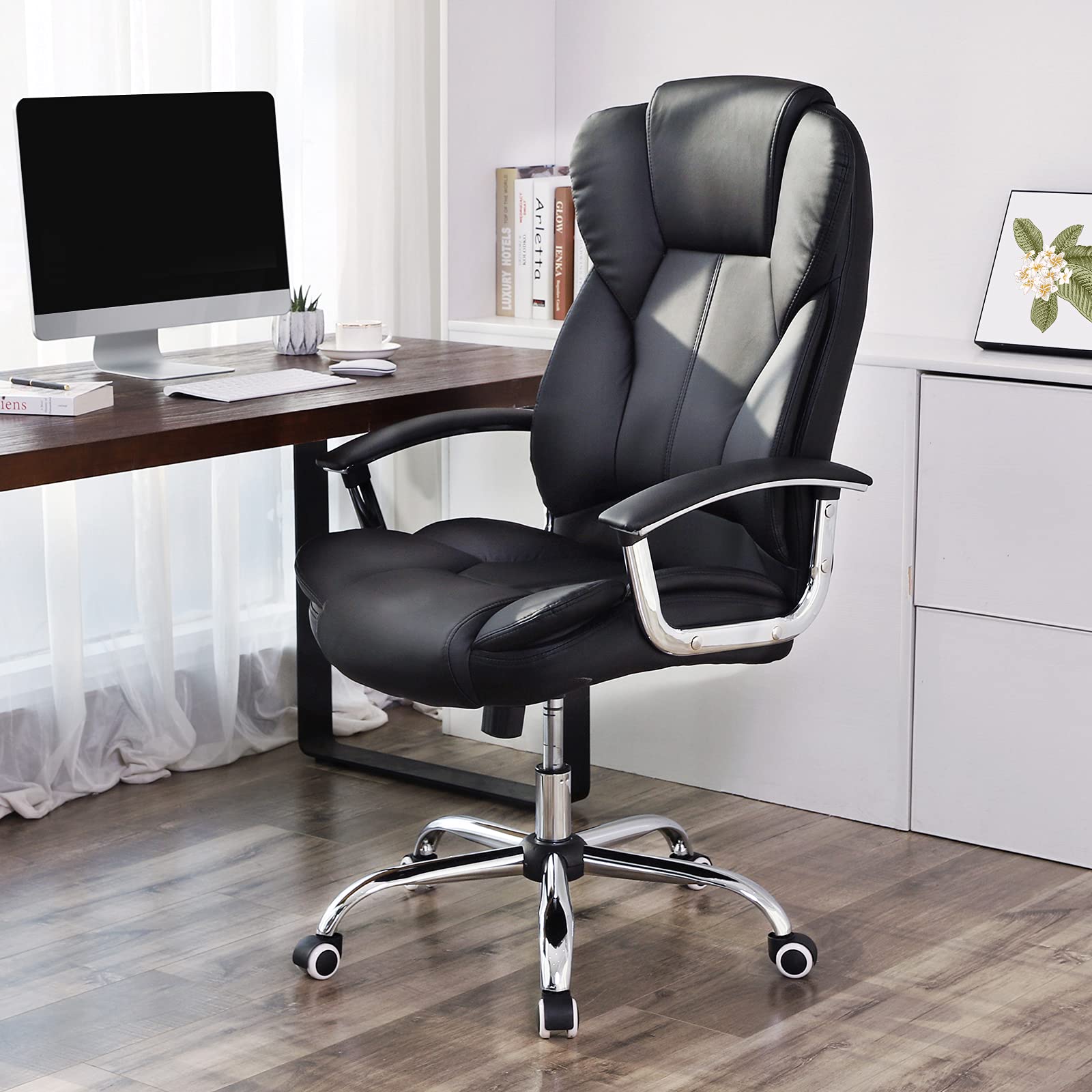 Songmics OBG57B Sedia Ufficio Ergonomica Nera Similpelle