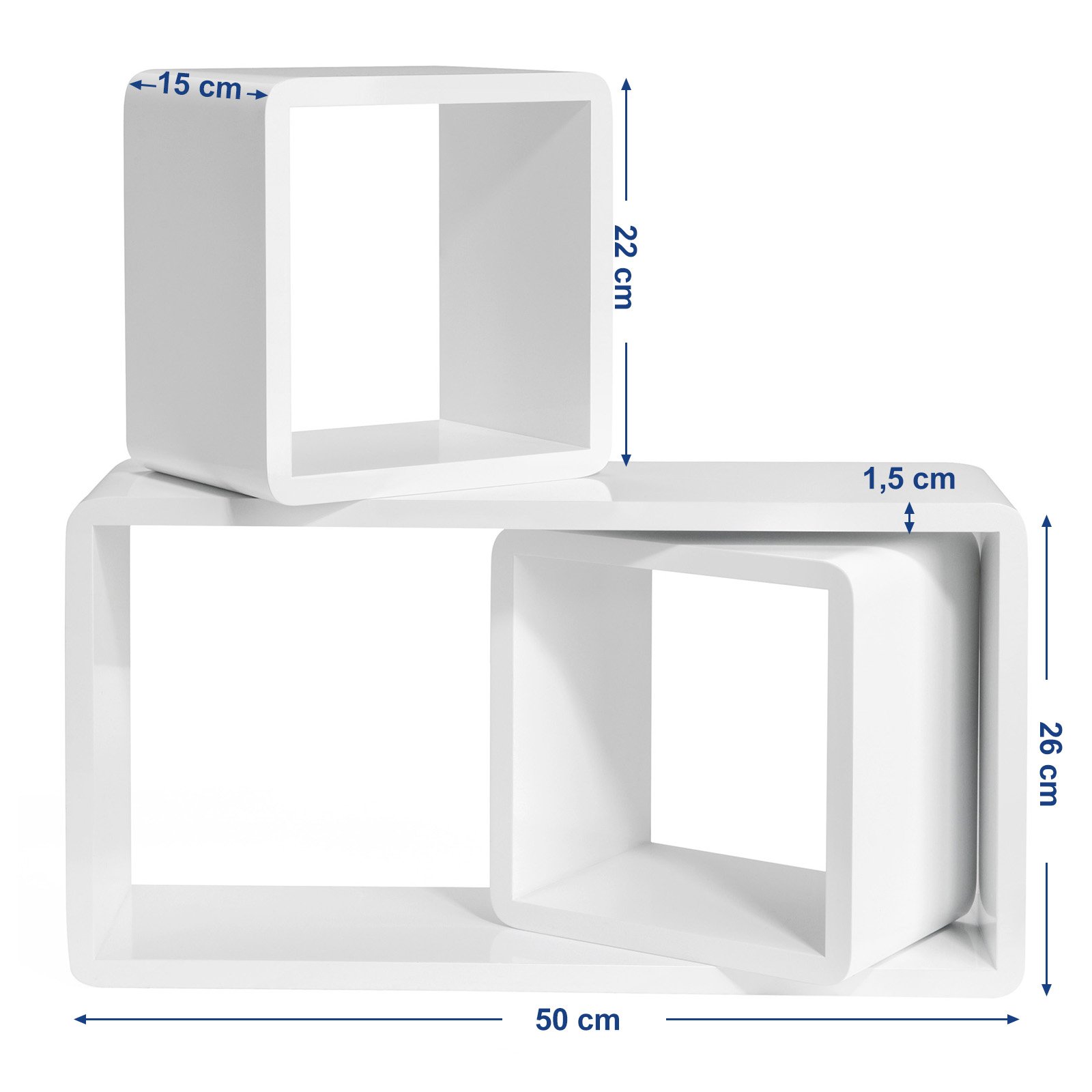 Songmics LWS50WT set 3 mensole muro cubo bianche 50/22 cm
