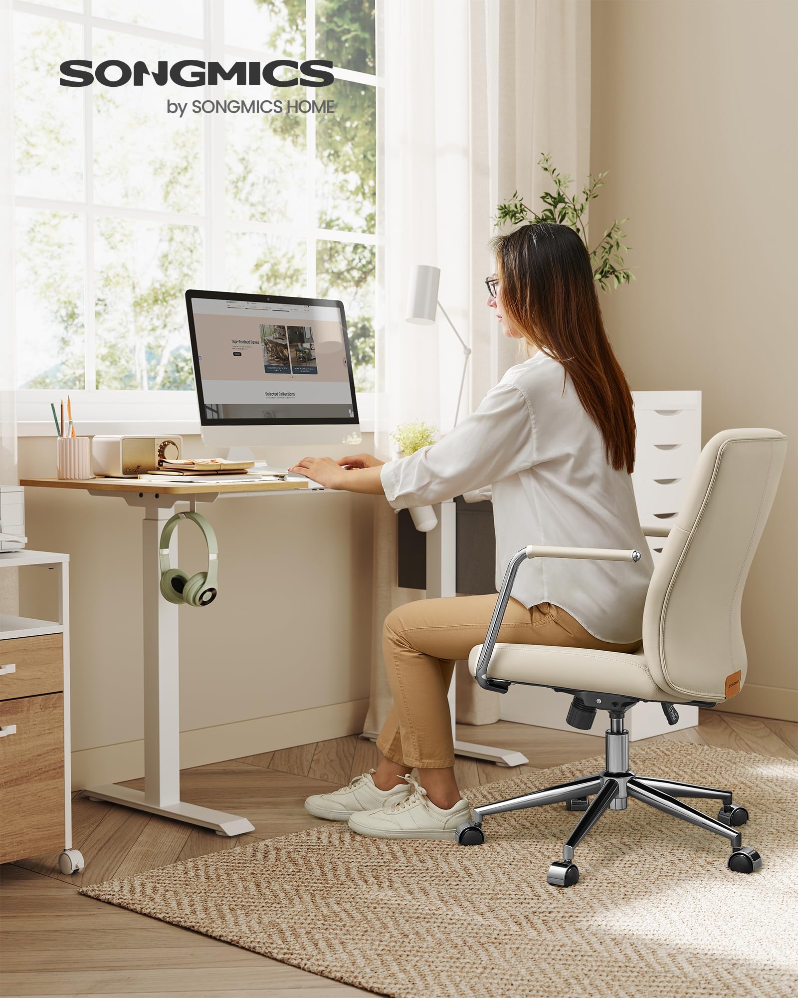 Songmics OBG031W01 sedia ufficio beige cappuccino in PU