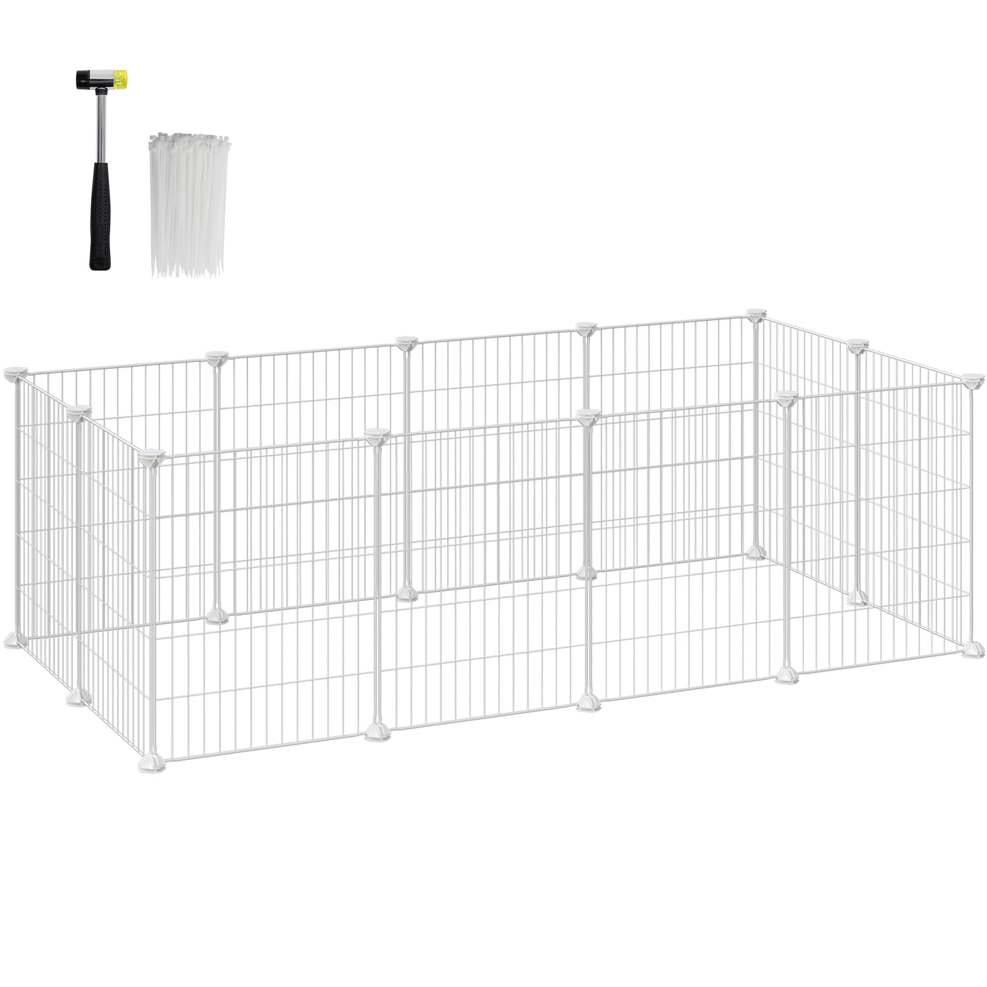 Songmics LPI01W recinto piccoli animali bianco 143x73x46 cm maglia stretta