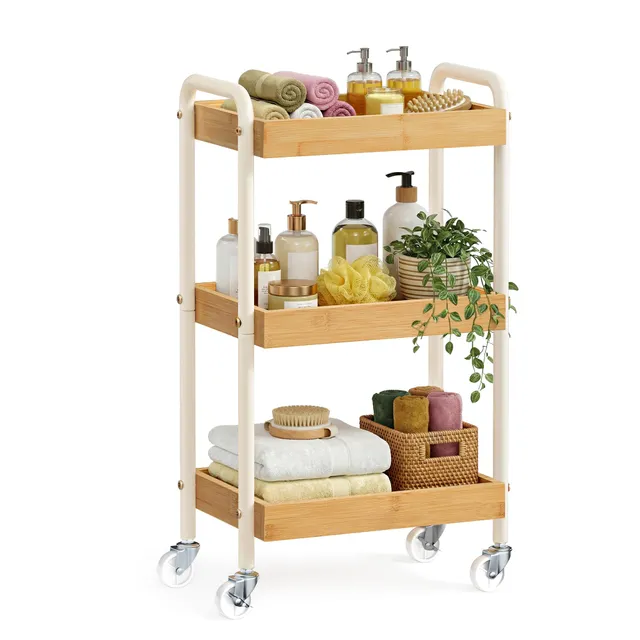 Songmics LRC081YL01 carrello 3 ripiani beige con ruote