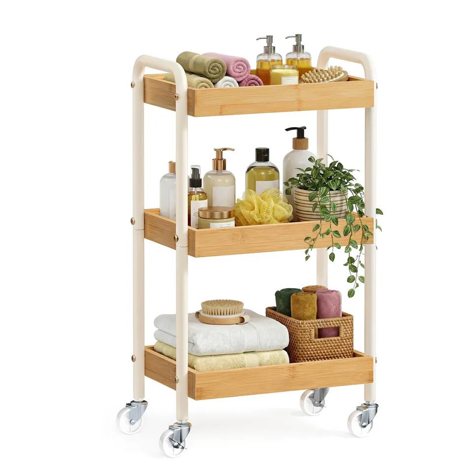 Songmics LRC081YL01 carrello 3 ripiani beige con ruote