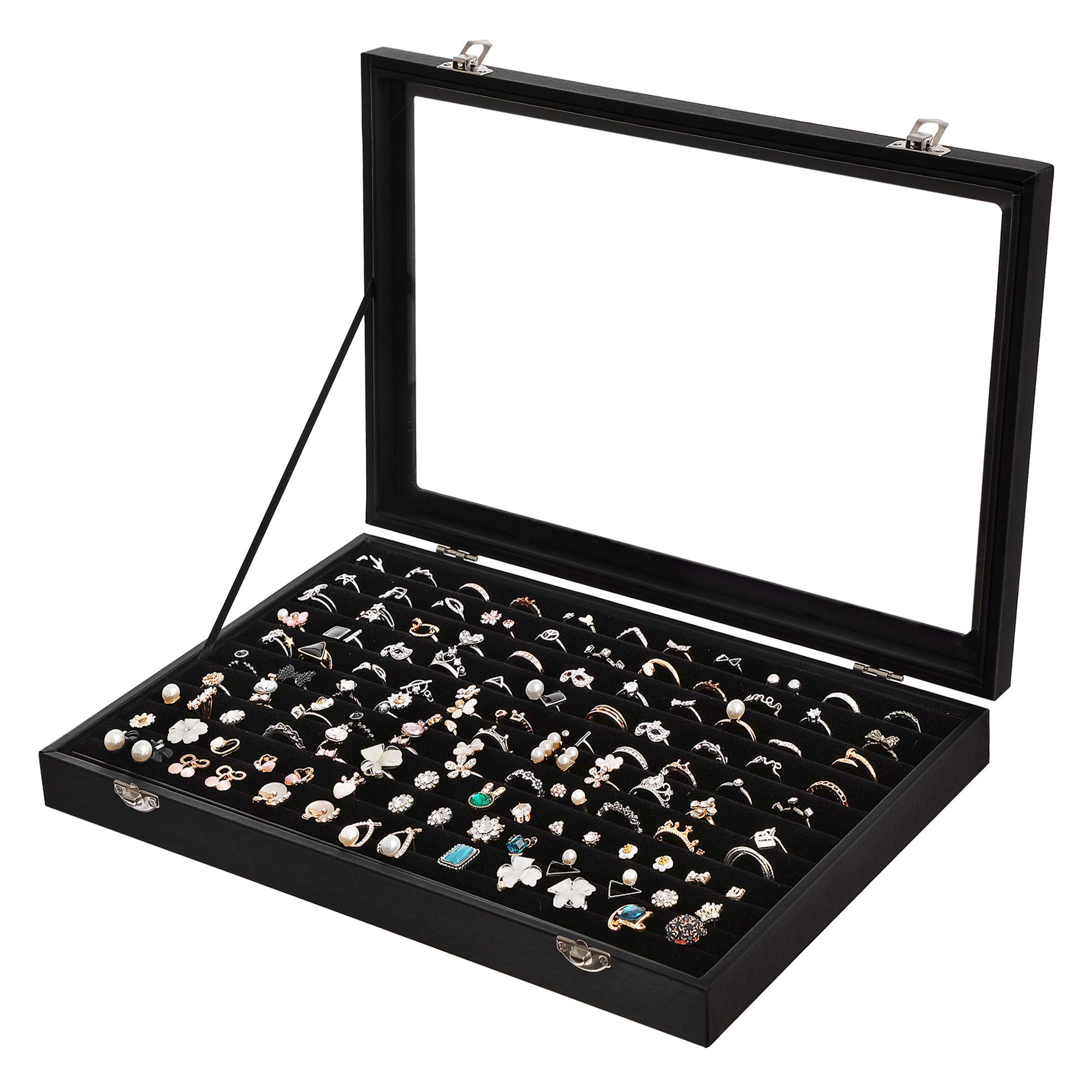 Songmics JDS301 Portagioie Nero 100 Anelli con Vetro