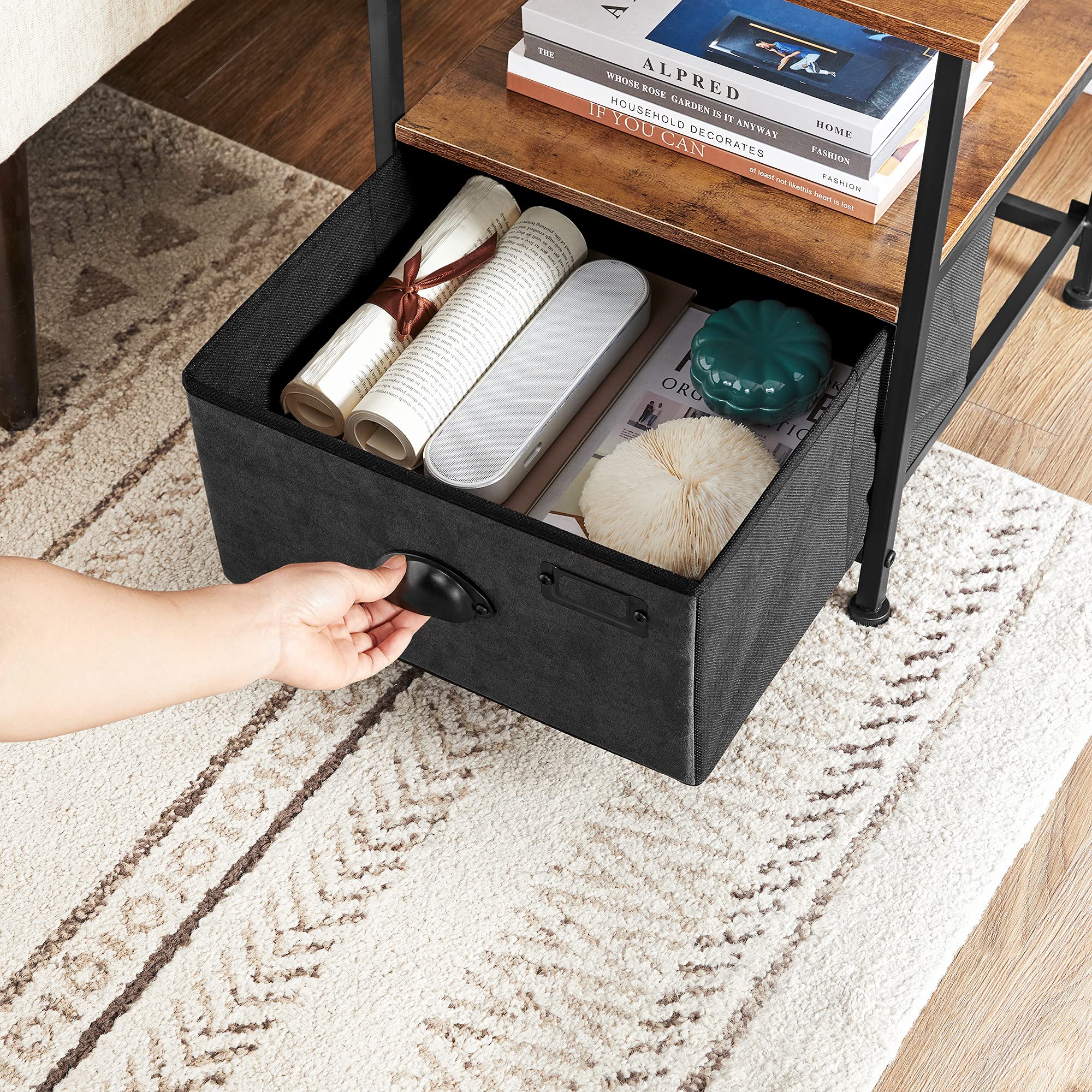 Songmics LVT02H Comodino Cassetto Tessuto Marrone Rustico