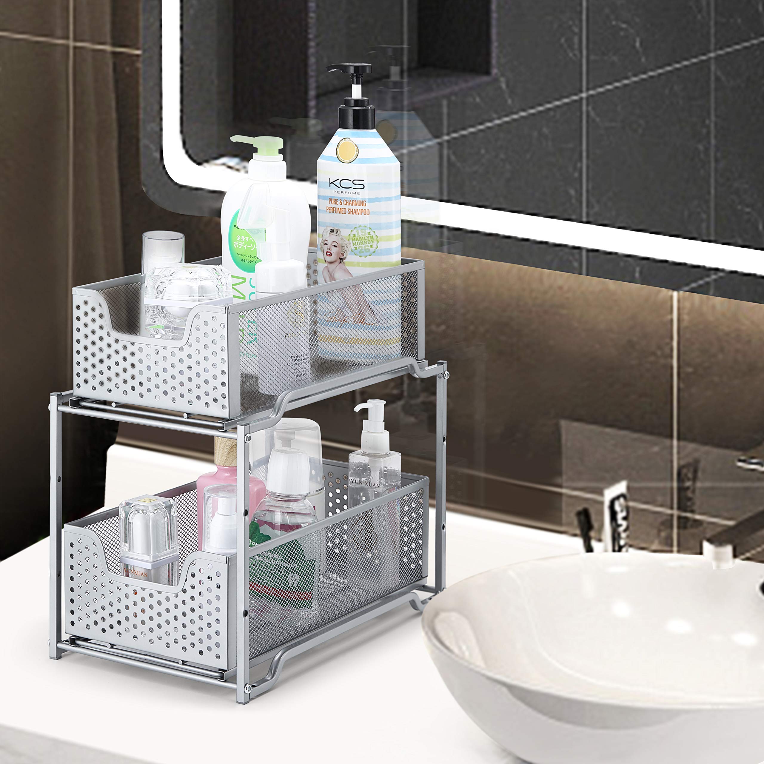 Simple Trending organizer sottolavello argento 2 ripiani scorrevoli