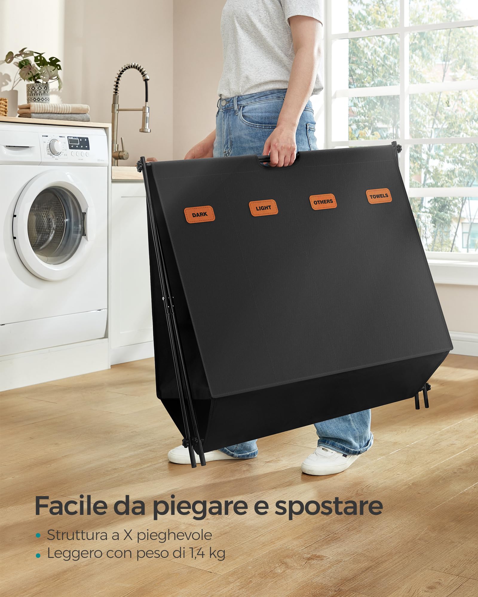 Songmics LCB140B01 cesto portabiancheria 155L nero 4 scomparti