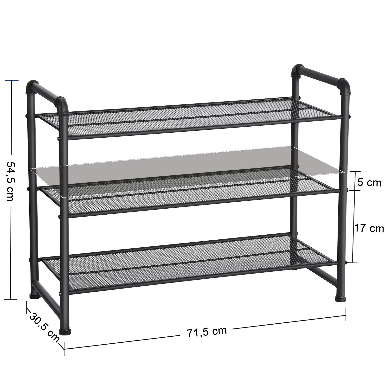Songmics LMR53BK scarpiera 3 ripiani nero opaco 71,5 cm