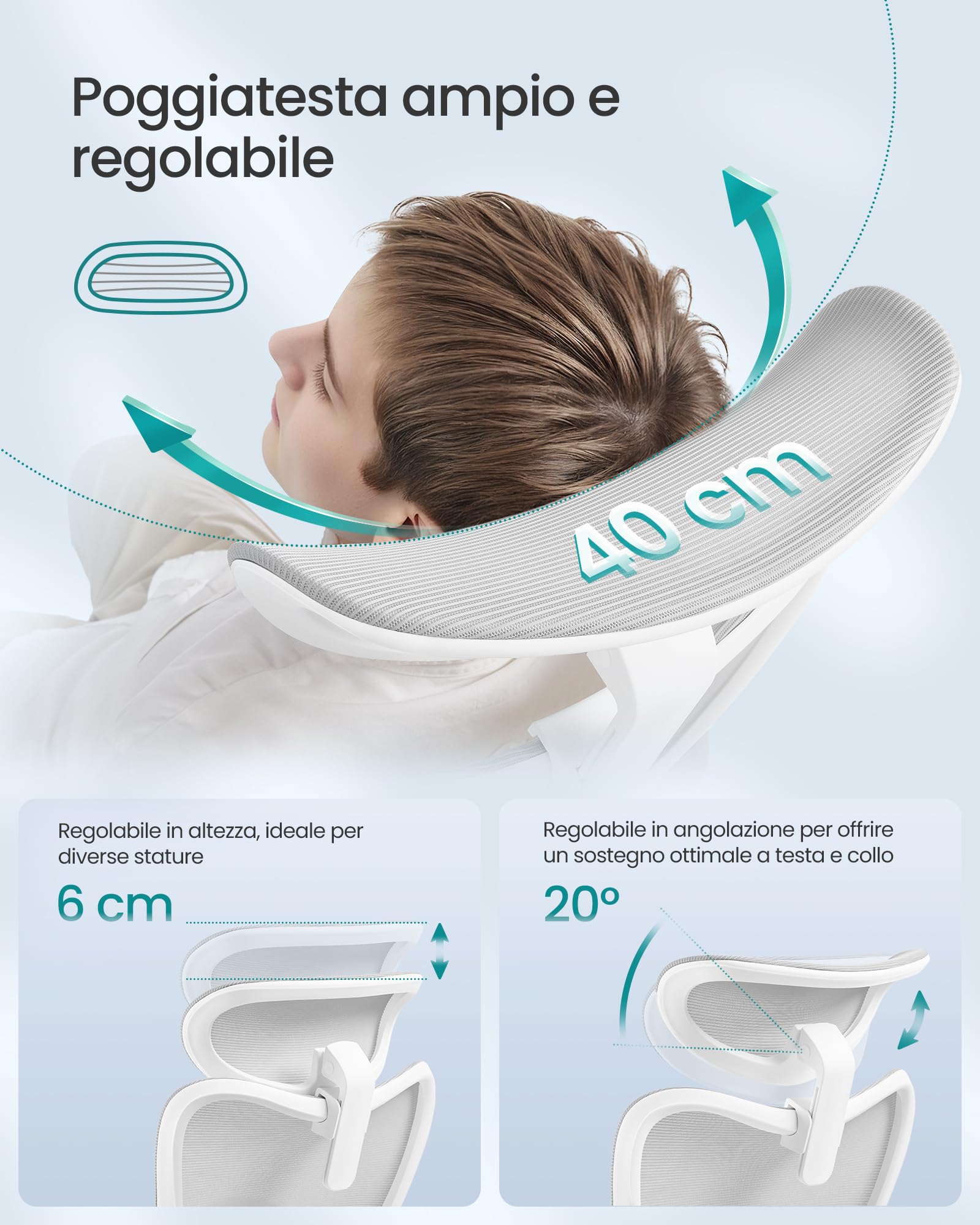 Songmics OBN066GD01 sedia ufficio ergonomica grigio 150 kg