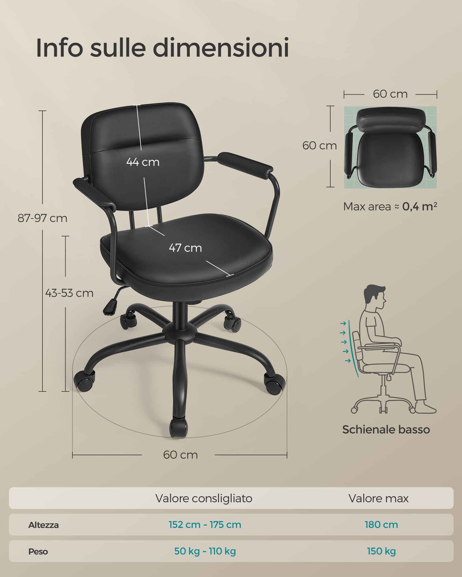 Songmics OBG033B01 sedia da ufficio nera ergonomica