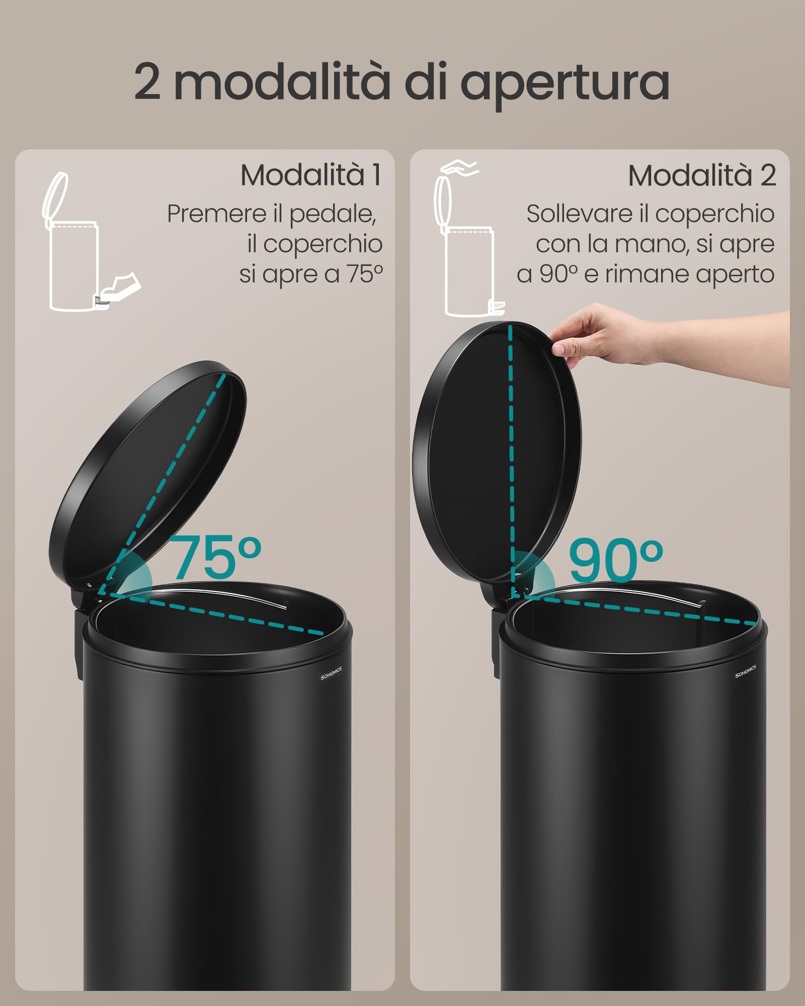 Songmics LTB031BZ02 pattumiera rotonda 30 L nero inchiostro acciaio